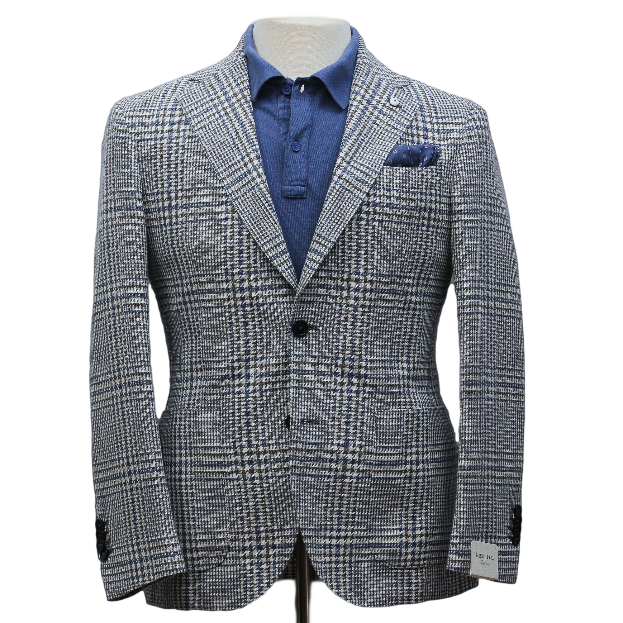 Blue Prince of Wales Cotton Contemporary Fit Sport Jacket - L.B.M 1911 - Image 7