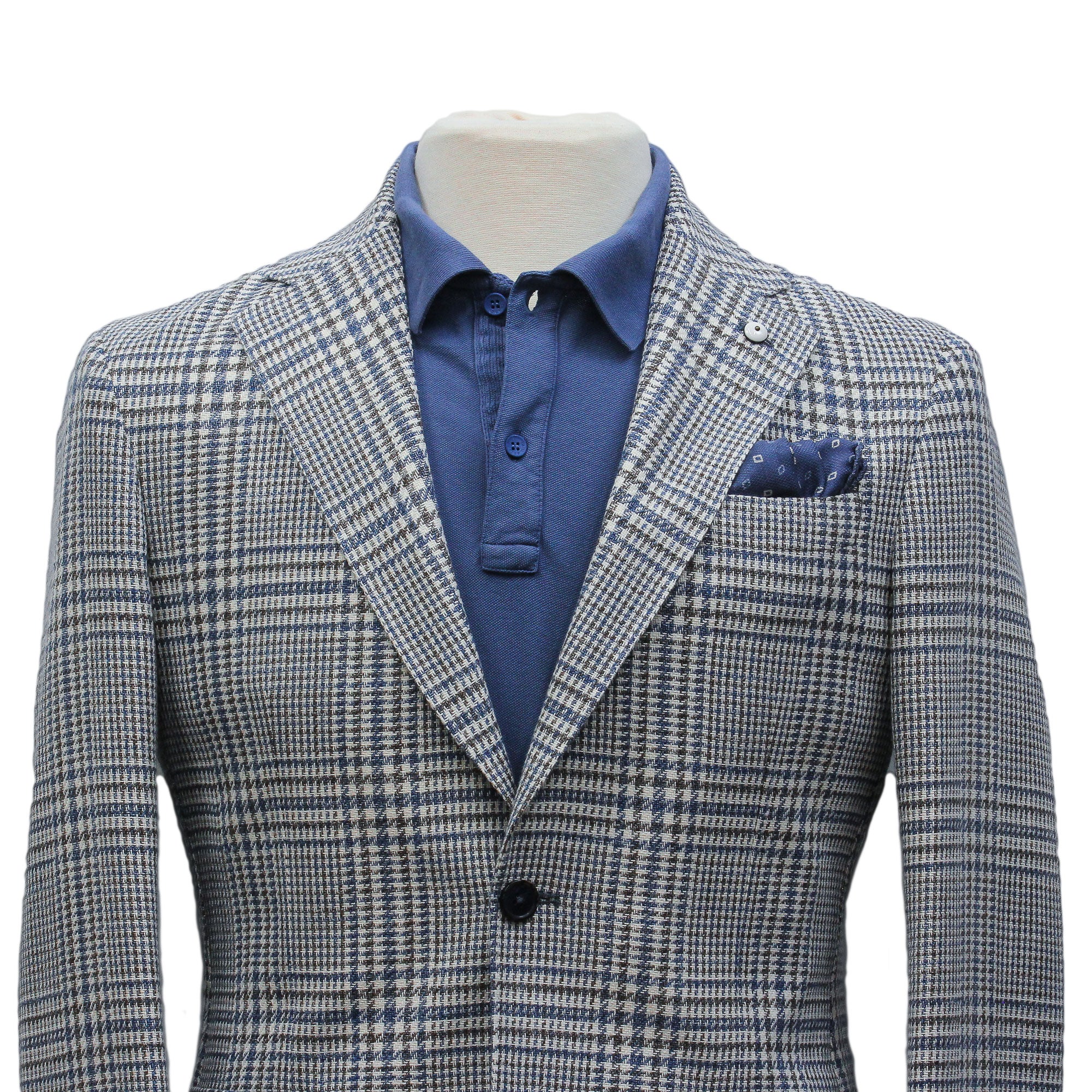 Blue Prince of Wales Cotton Contemporary Fit Sport Jacket - L.B.M 1911 - Image 8