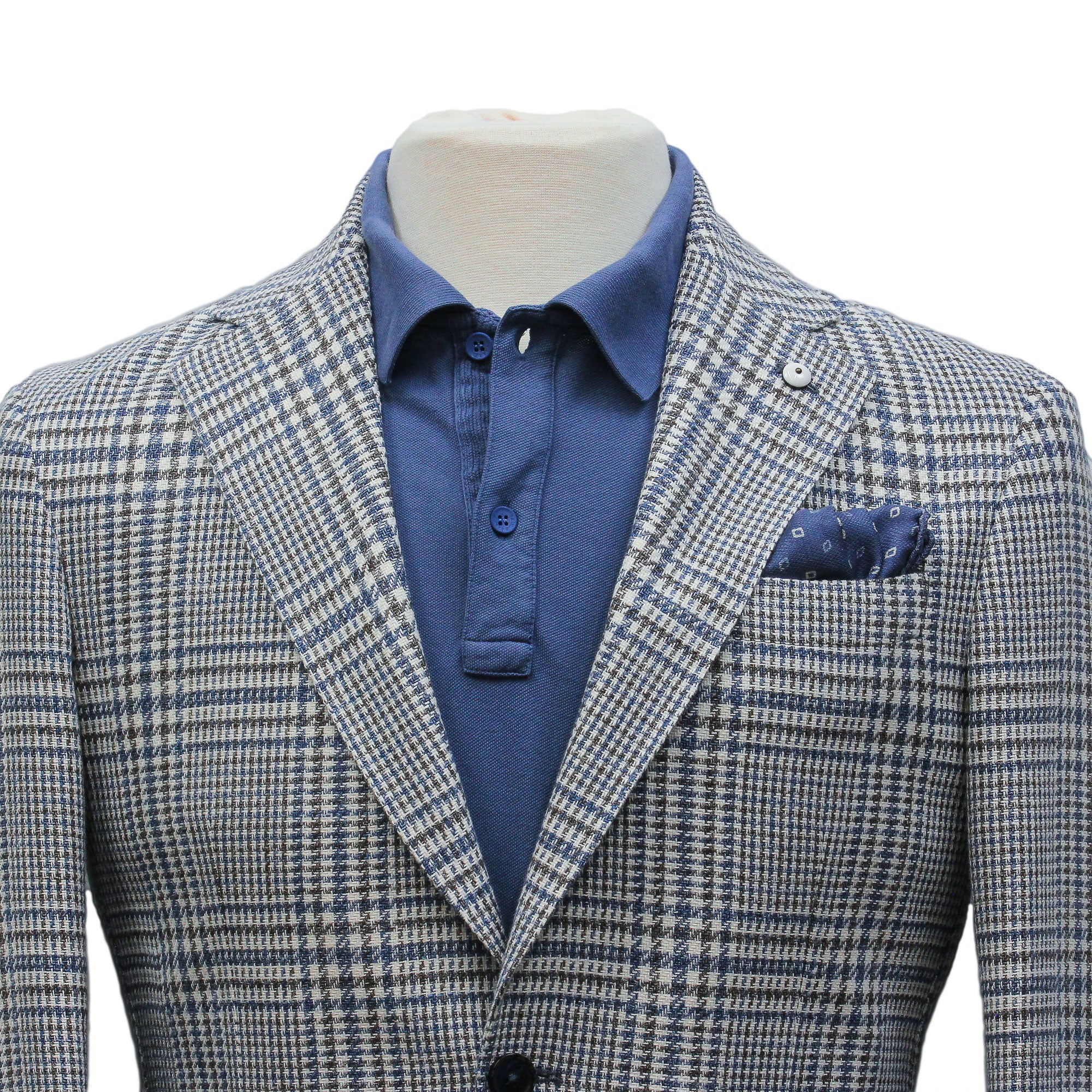 Blue Prince of Wales Cotton Contemporary Fit Sport Jacket - L.B.M 1911 - Image 9