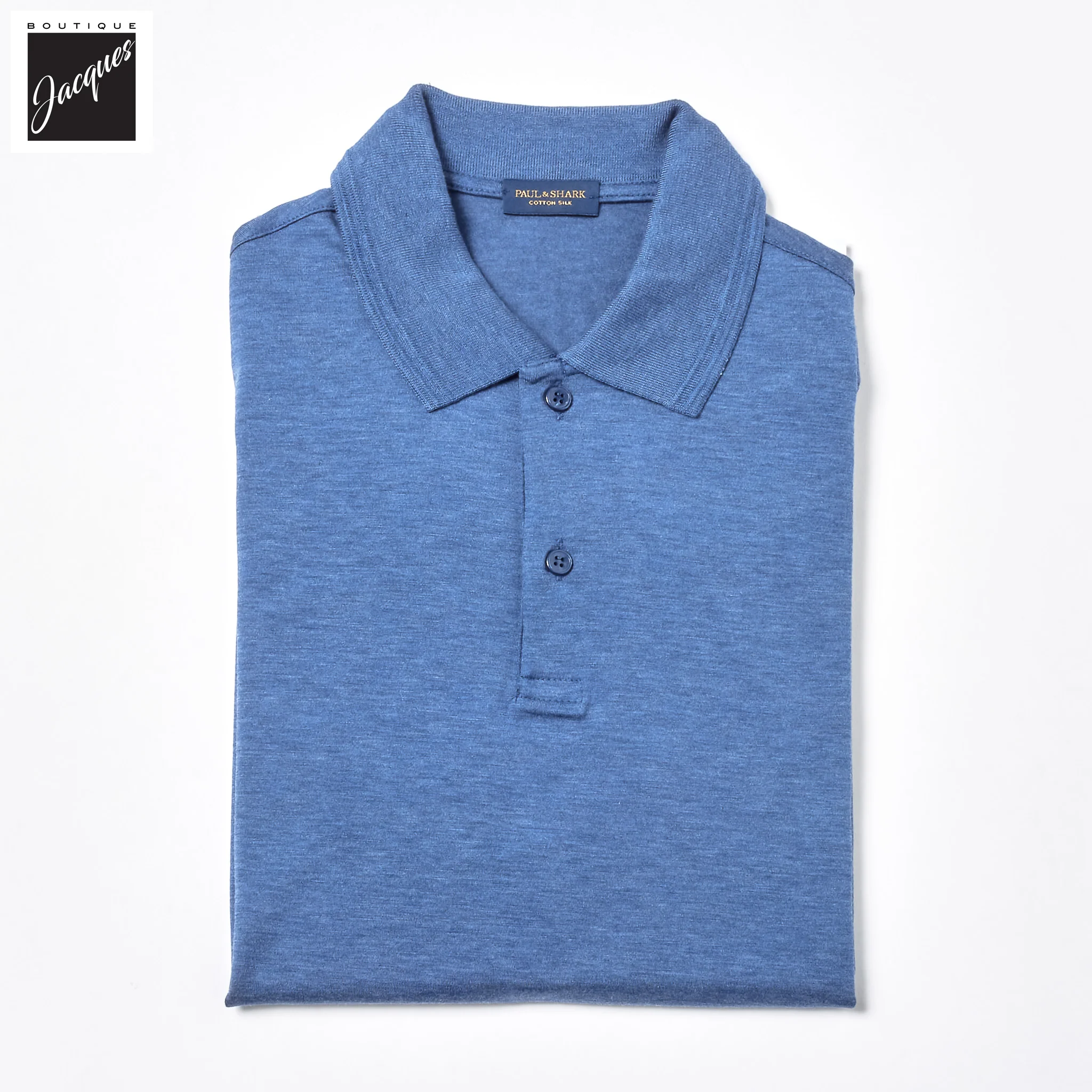 Mid Blue Silk-Cotton Polo Shirt - Paul & Shark - Image 2
