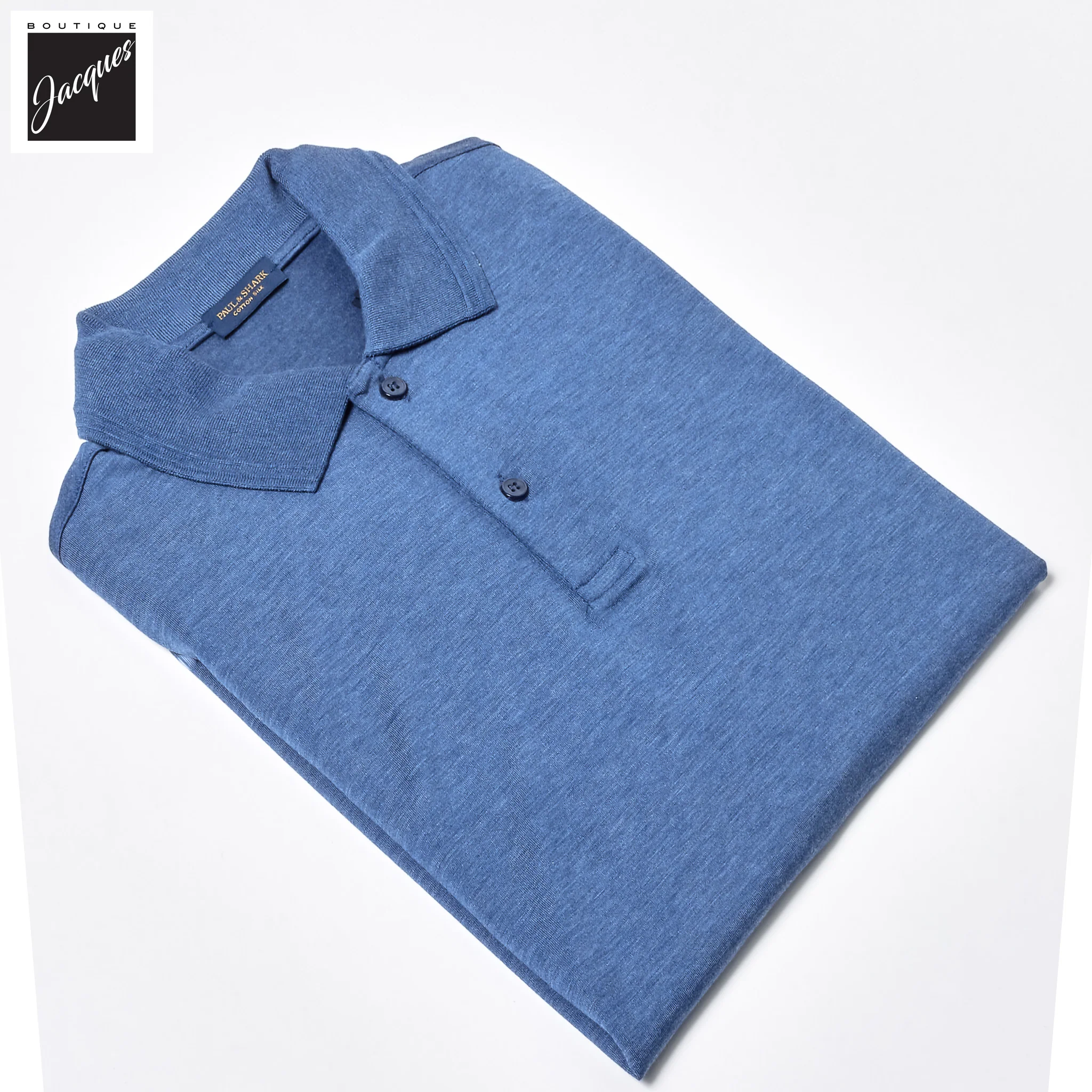 Mid Blue Silk-Cotton Polo Shirt - Paul & Shark - Image 3