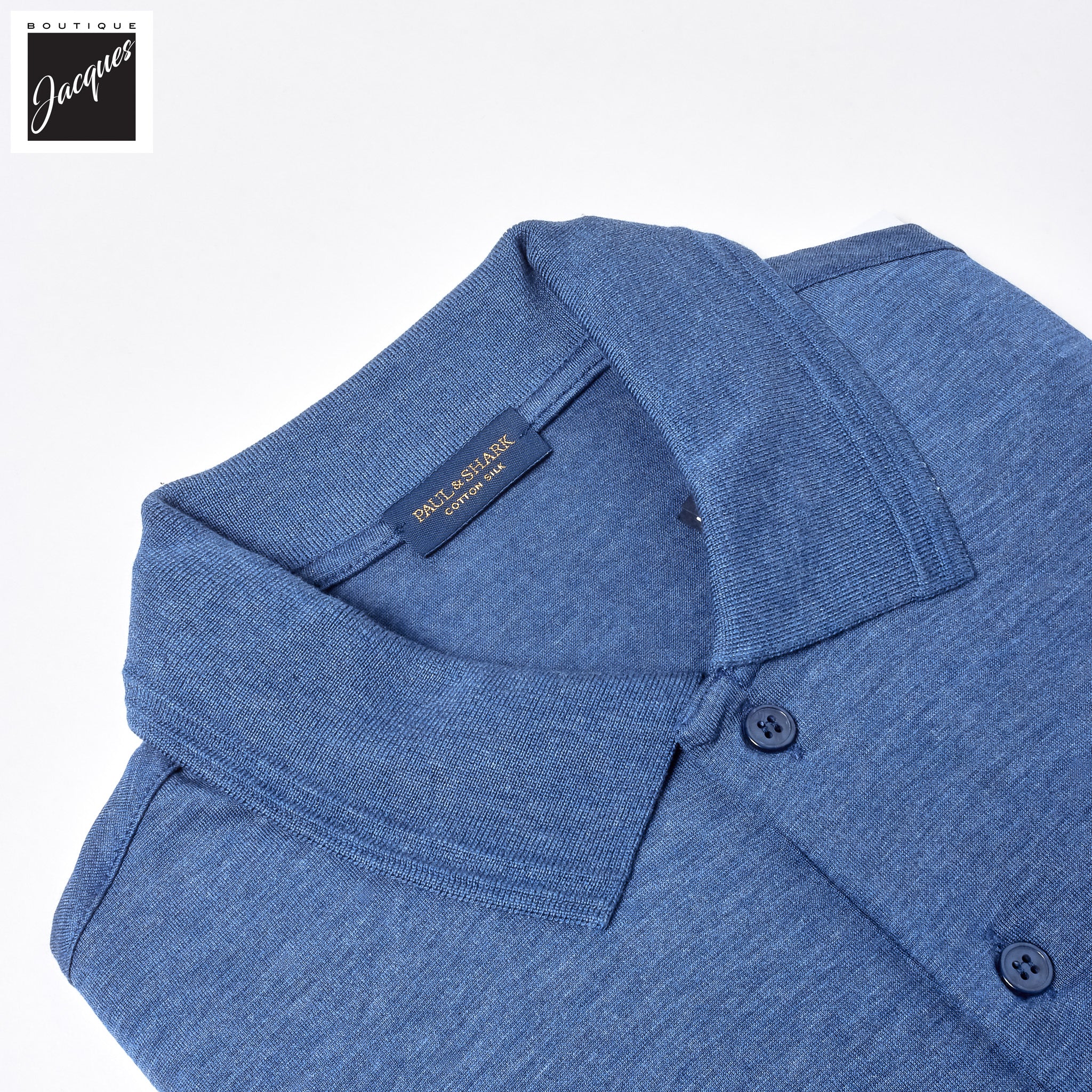 Mid Blue Silk-Cotton Polo Shirt - Paul & Shark - Image 4
