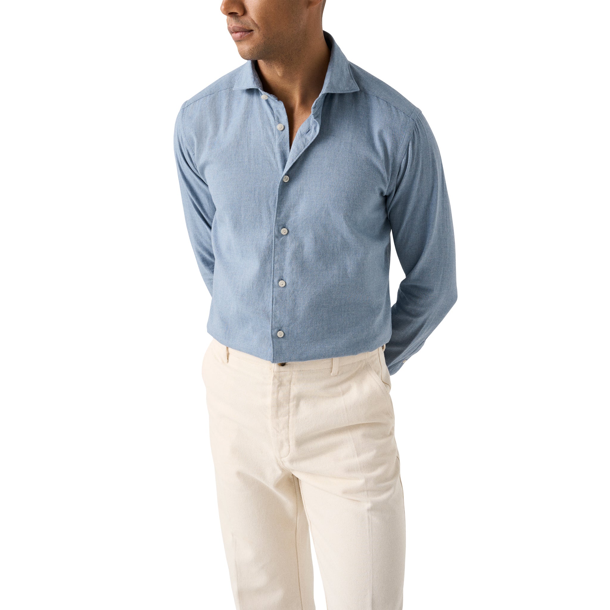 Blue Solid Cotton Flannel Slim Fit Shirt - ETON