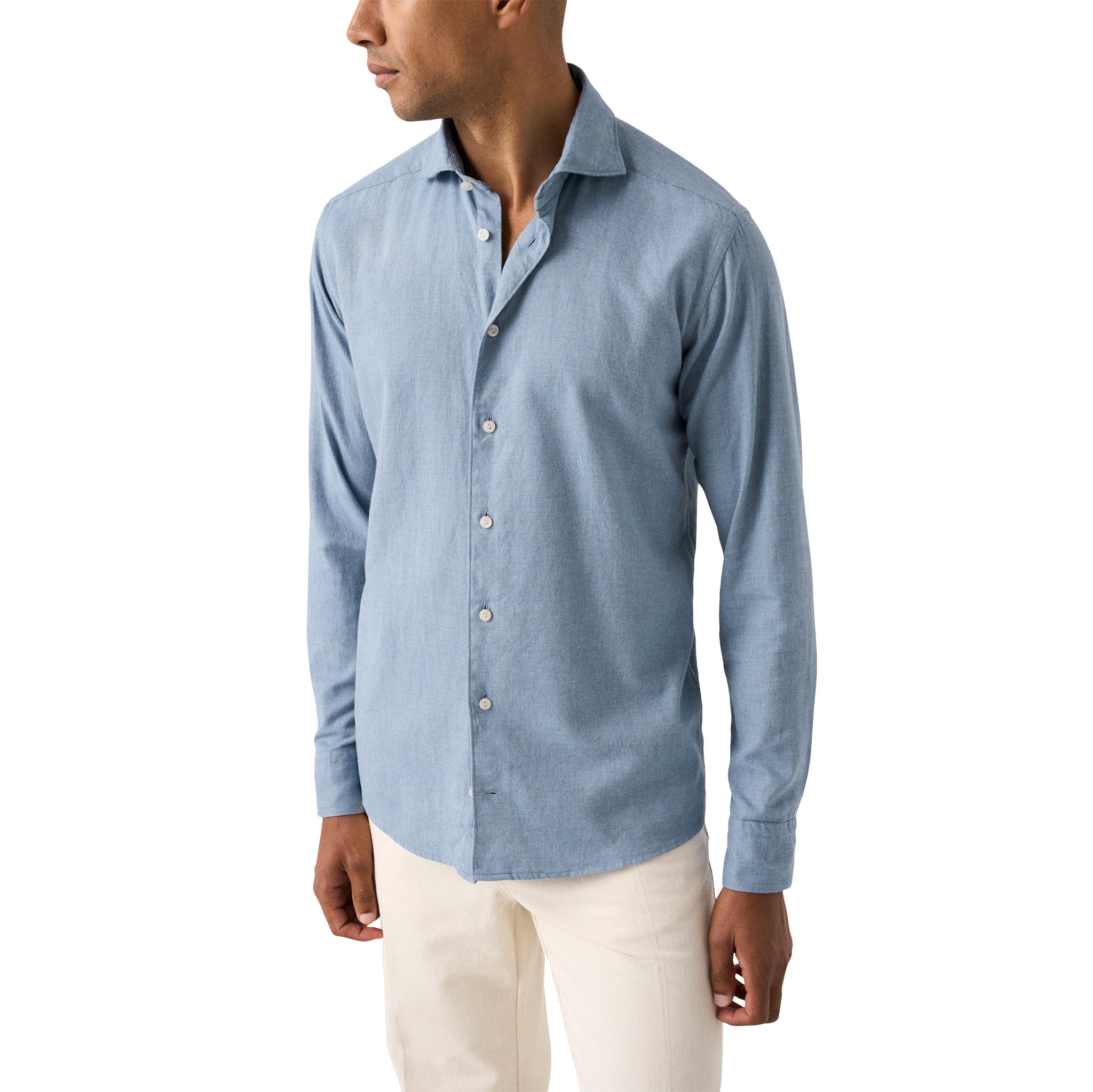 Blue Solid Cotton Flannel Slim Fit Shirt - ETON - Image 2