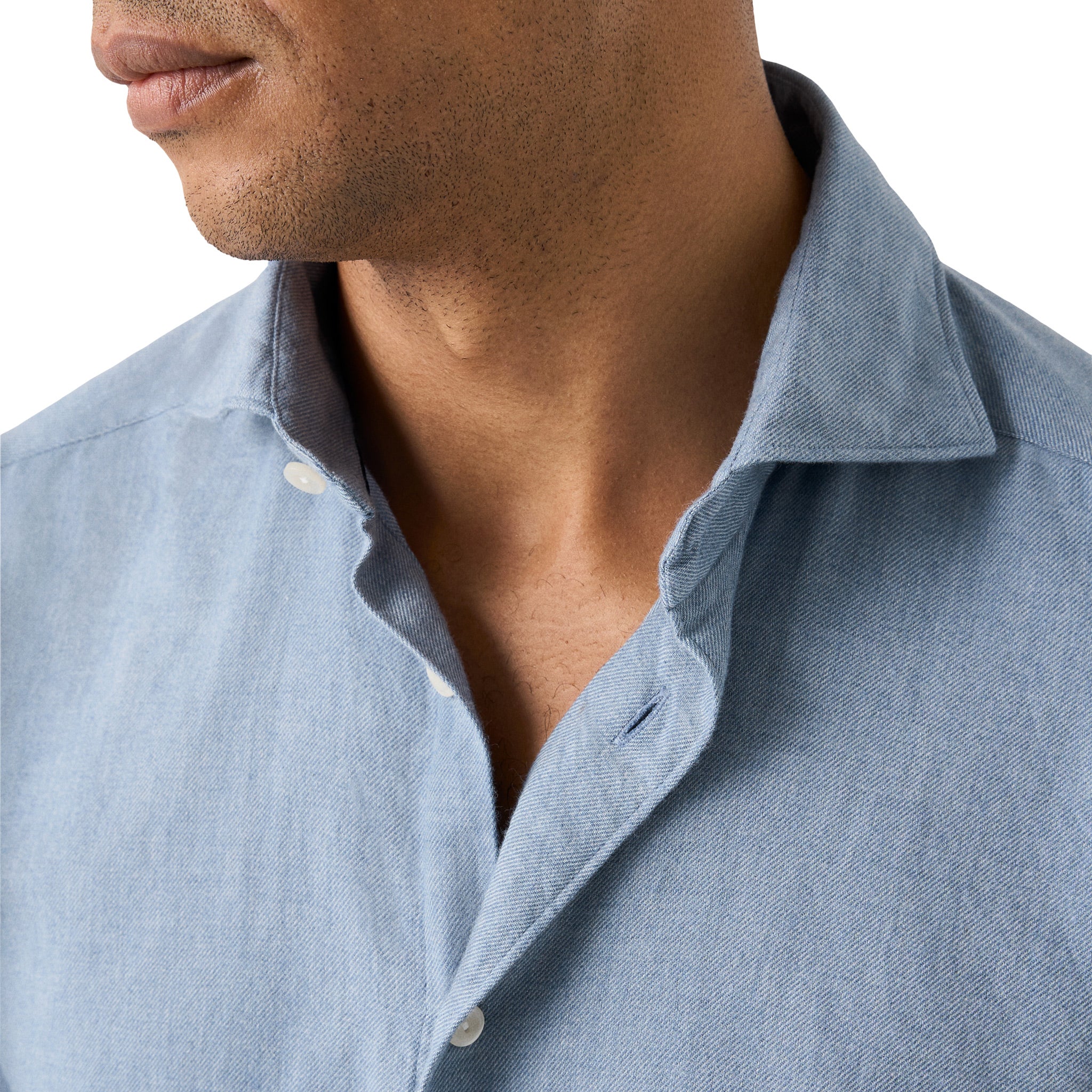 Blue Solid Cotton Flannel Slim Fit Shirt - ETON - Image 3
