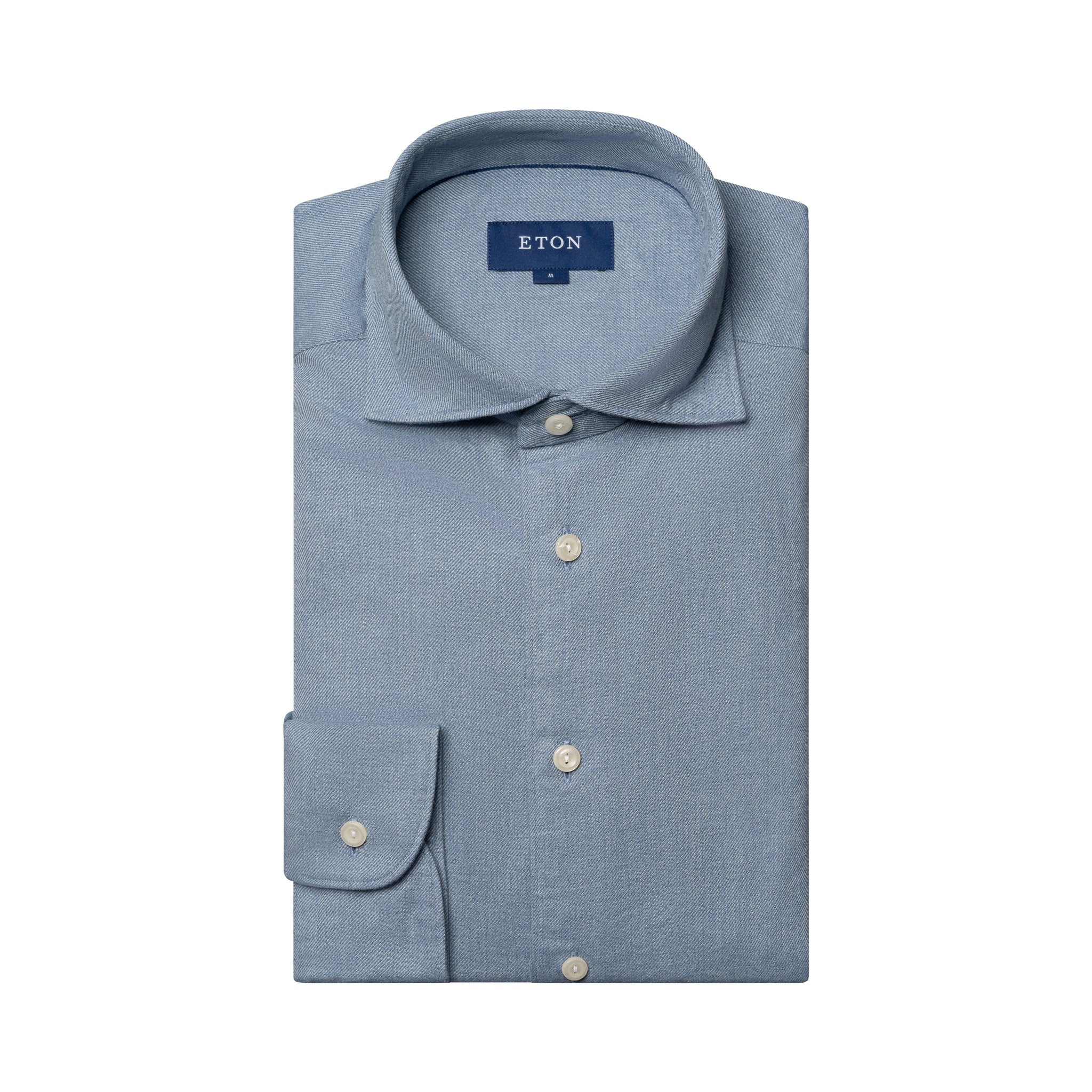 Blue Solid Cotton Flannel Slim Fit Shirt - ETON - Image 4