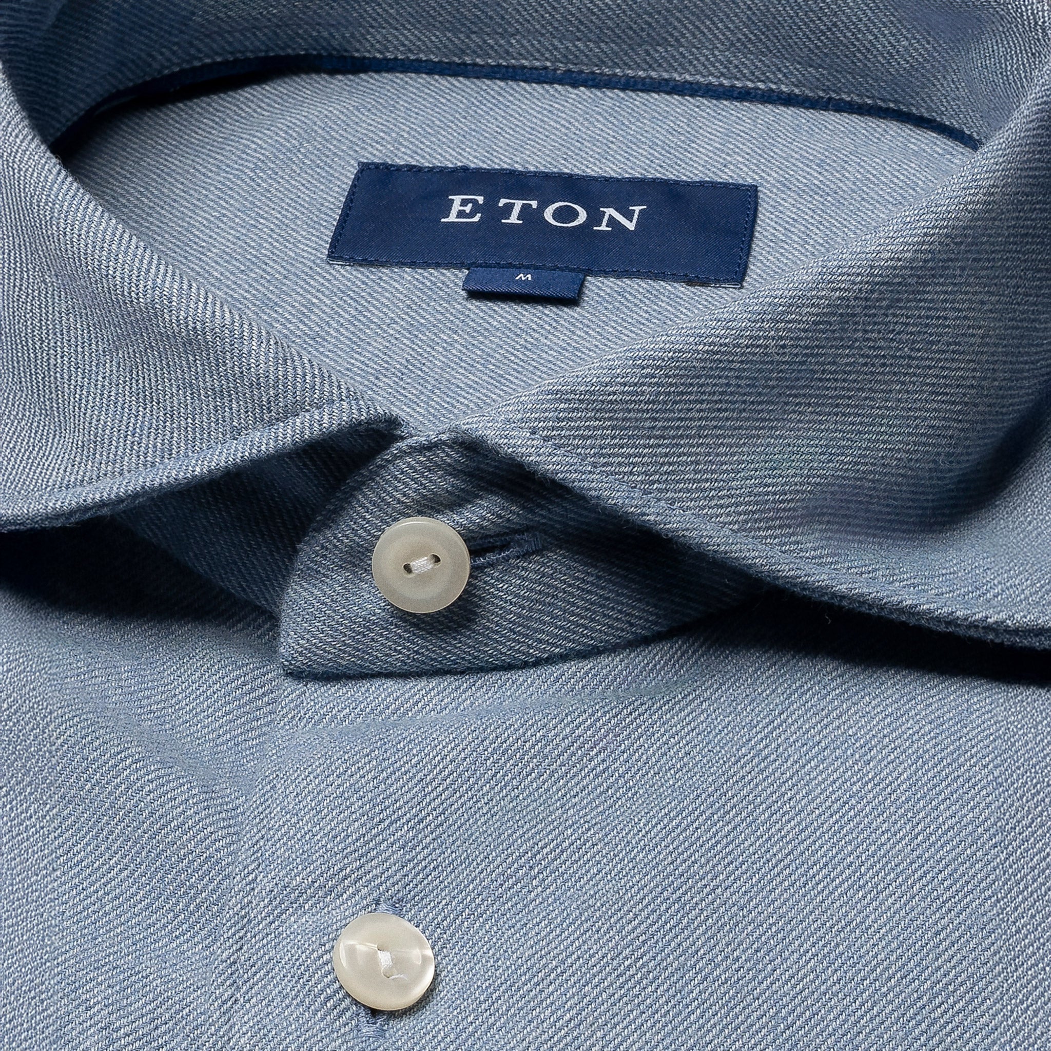 Blue Solid Cotton Flannel Slim Fit Shirt - ETON - Image 5