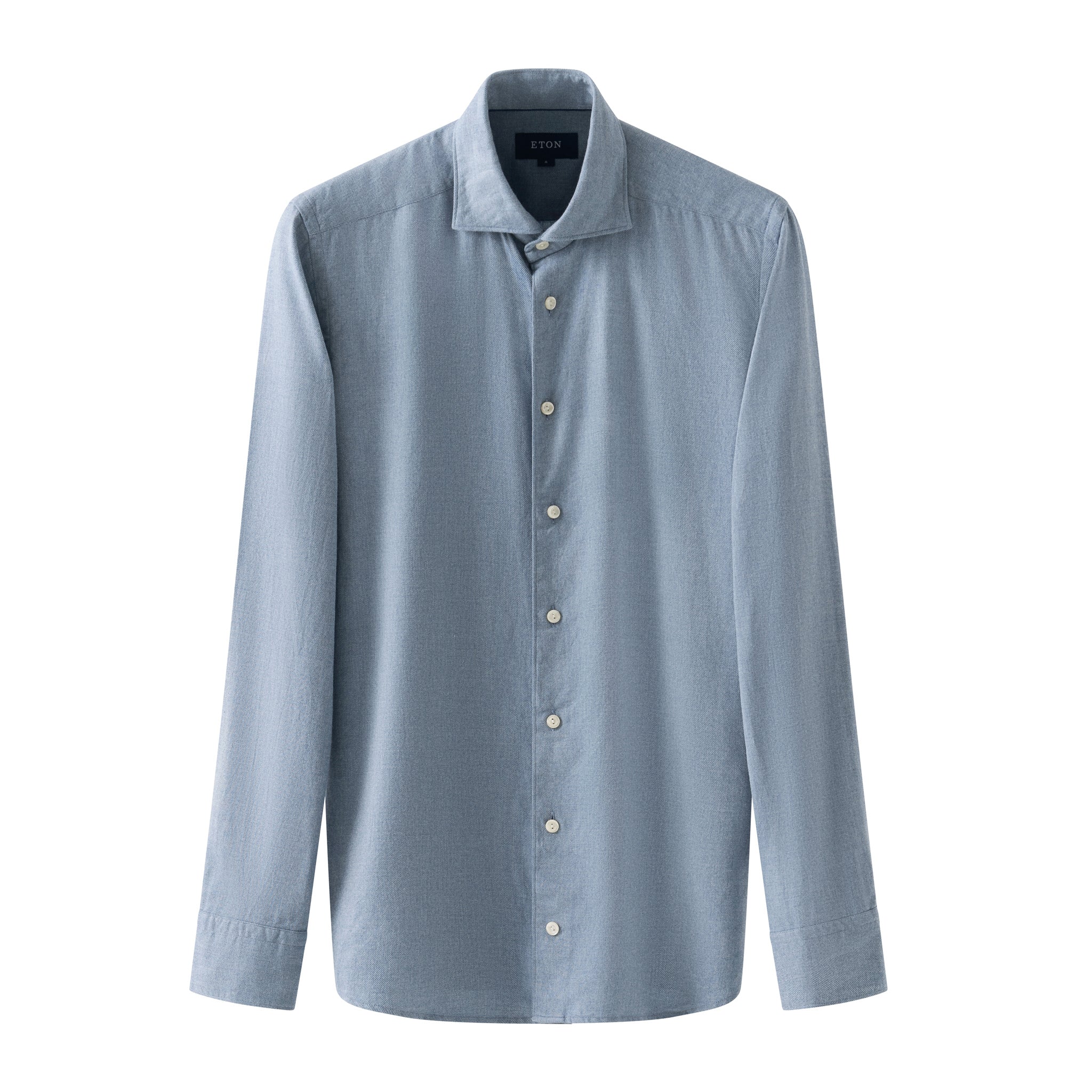 Blue Solid Cotton Flannel Slim Fit Shirt - ETON - Image 6