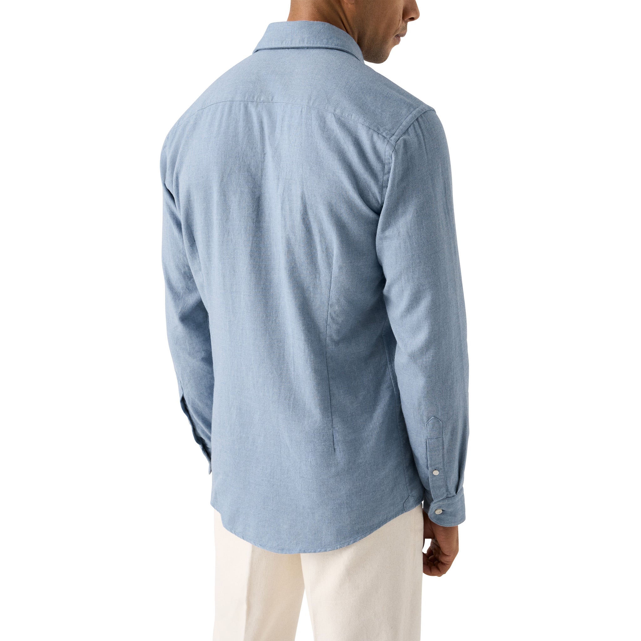 Blue Solid Cotton Flannel Slim Fit Shirt - ETON - Image 7