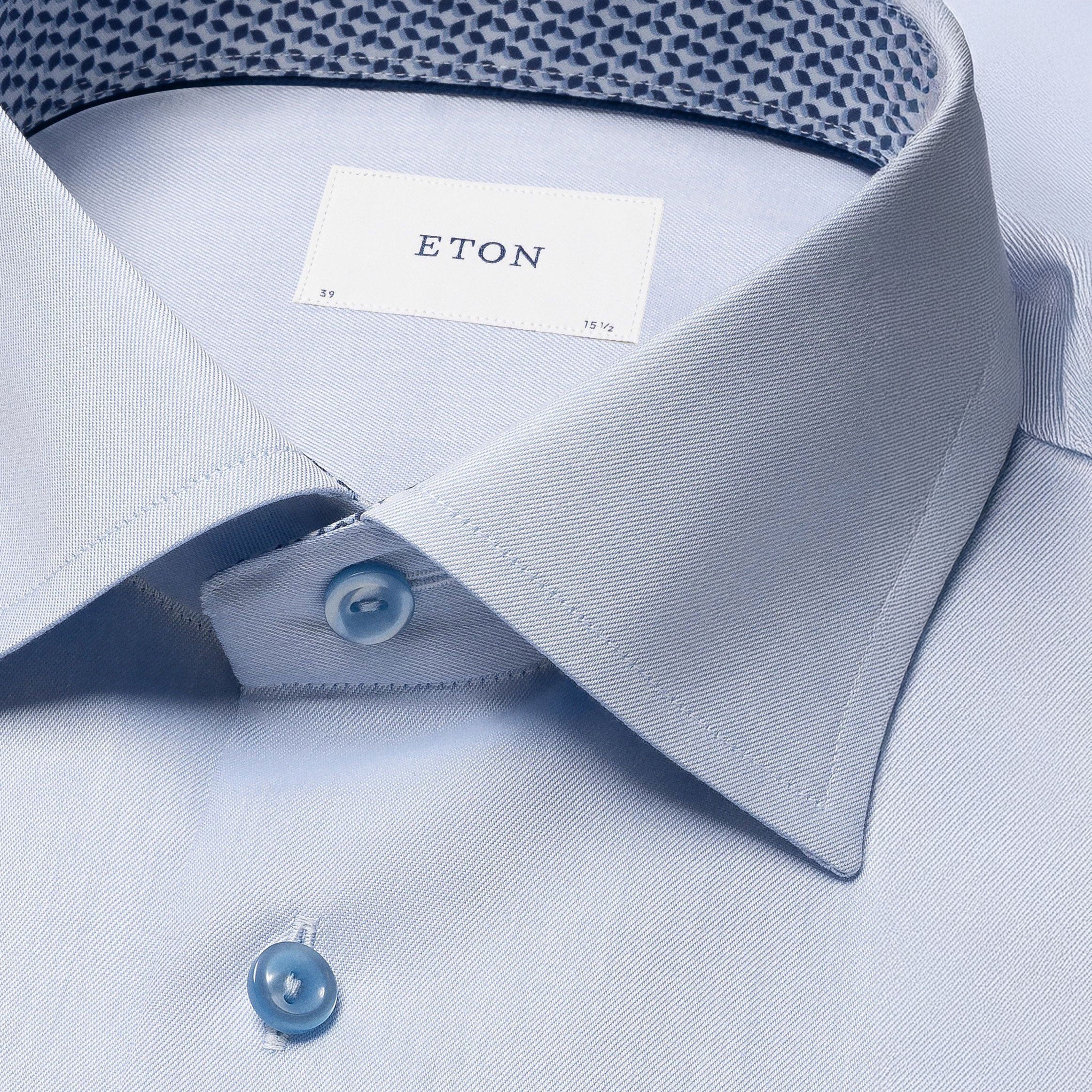 Blue Solid Geometric Effect Signature Twill Contemporary Fit Shirt - ETON - Image 2
