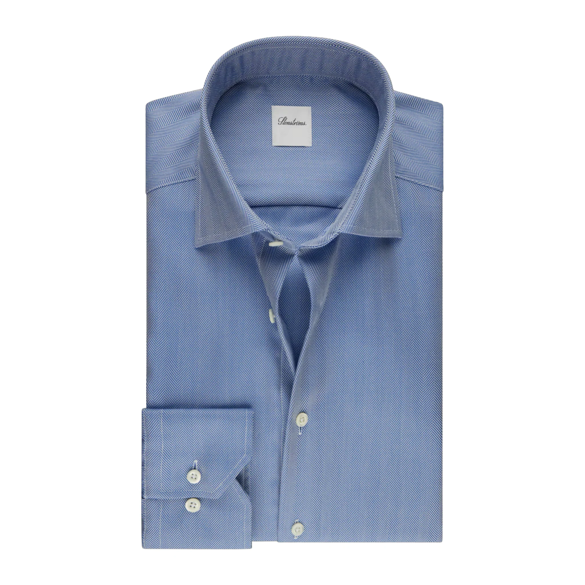 Blue Herringbone Twill Regular Fit Shirt - Stenströms
