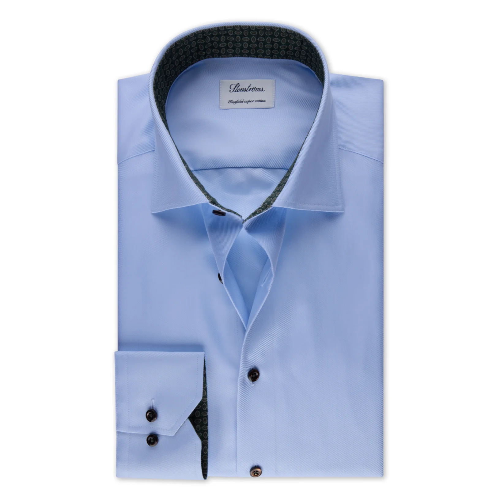 Blue Textured Twill Fitted Body Shirt w/ Contrast Details - Stenströms