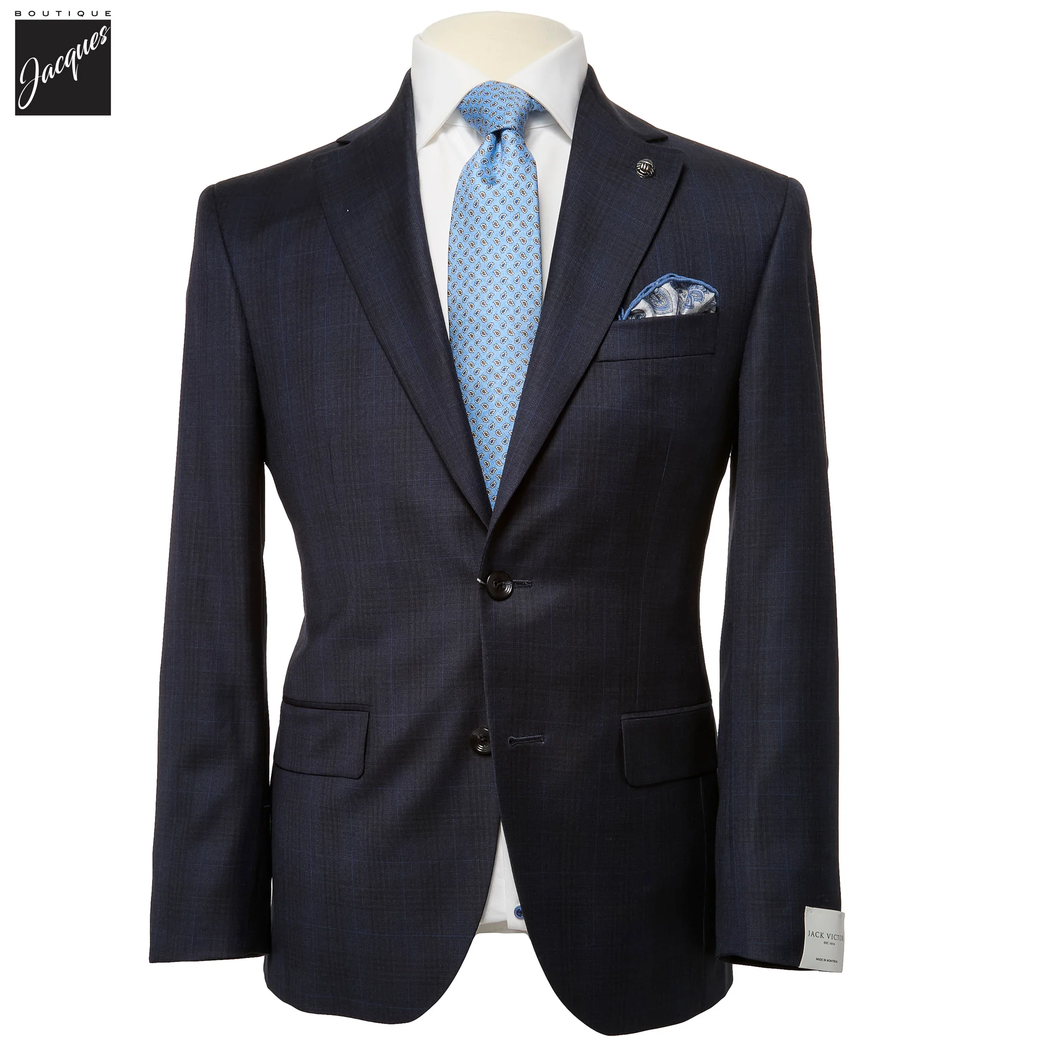 Blue Tonal Check Napoli Classic Fit Wool Suit - Jack Victor