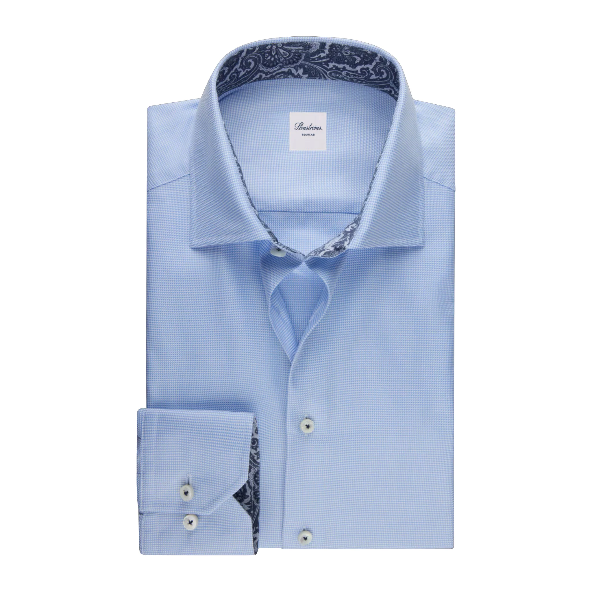 Blue Twill Slimline Shirt w/ Contrast - Stenströms