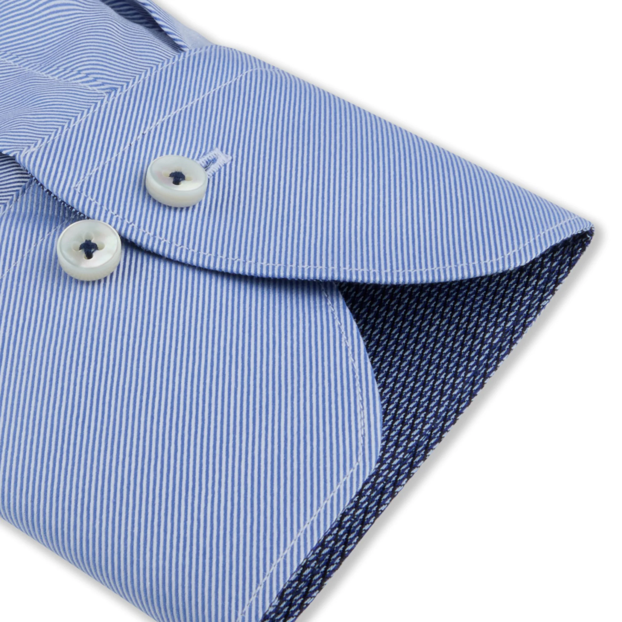 Blue Twill Slimline Shirt w/ Contrast - Stenströms - Image 3