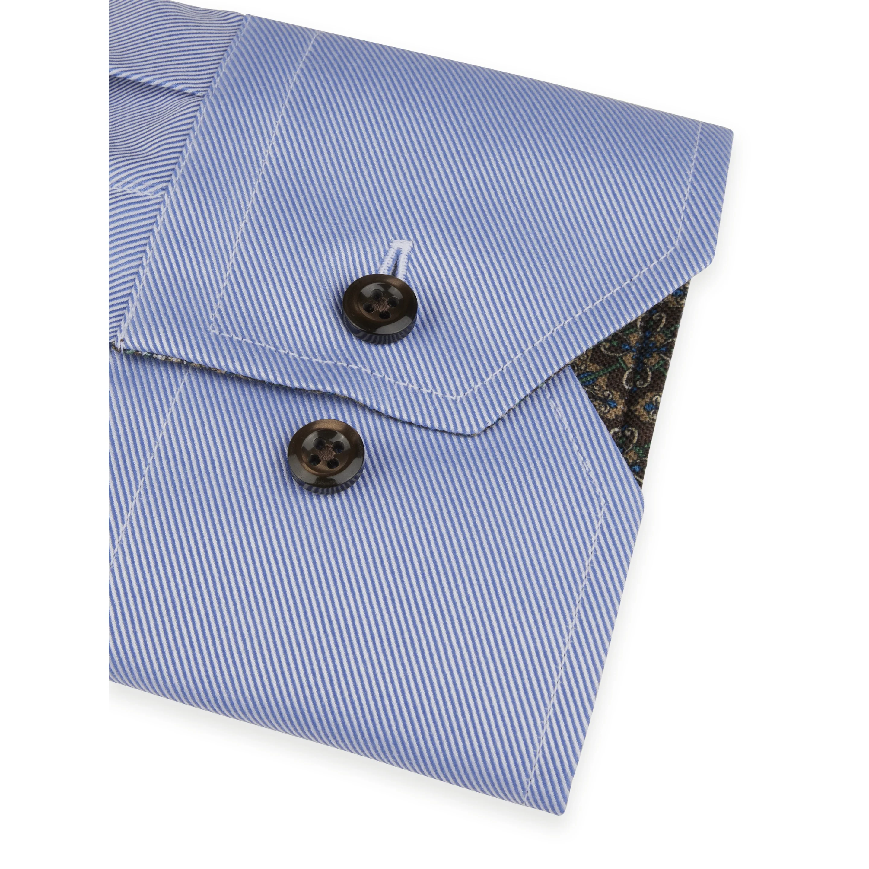 Blue w/ Contrast Textured Twill Fitted Body Shirt - Stenströms - Image 3