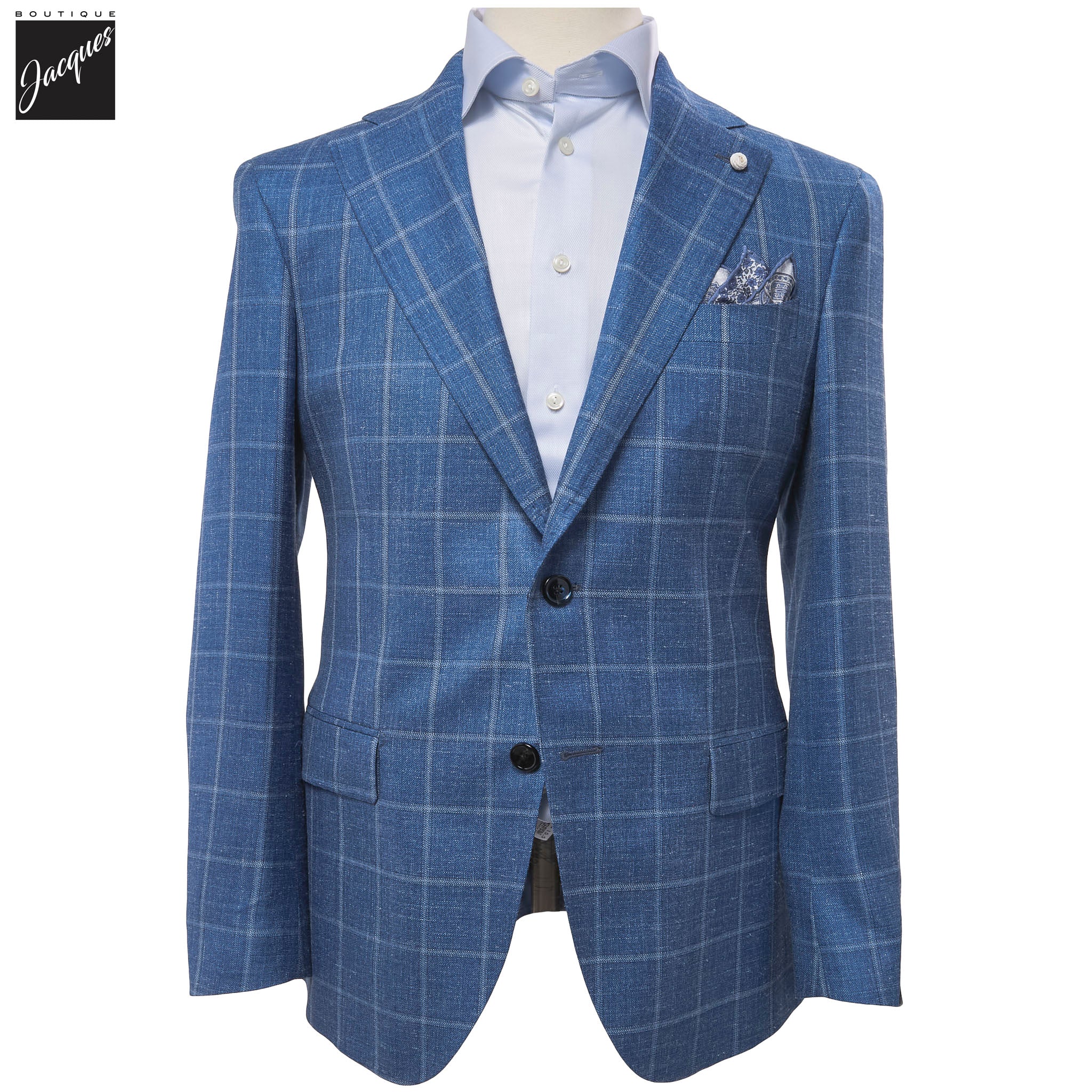 Blue Windowpane Wool/Silk/Linen Dream Fit Sport Jacket - Luigi Bianchi