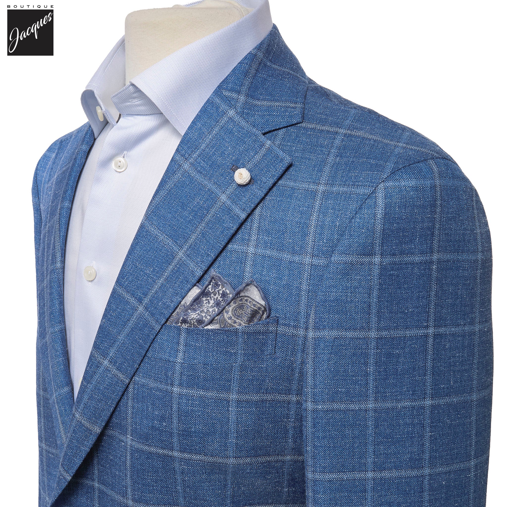 Blue Windowpane Wool/Silk/Linen Dream Fit Sport Jacket - Luigi Bianchi - Image 2