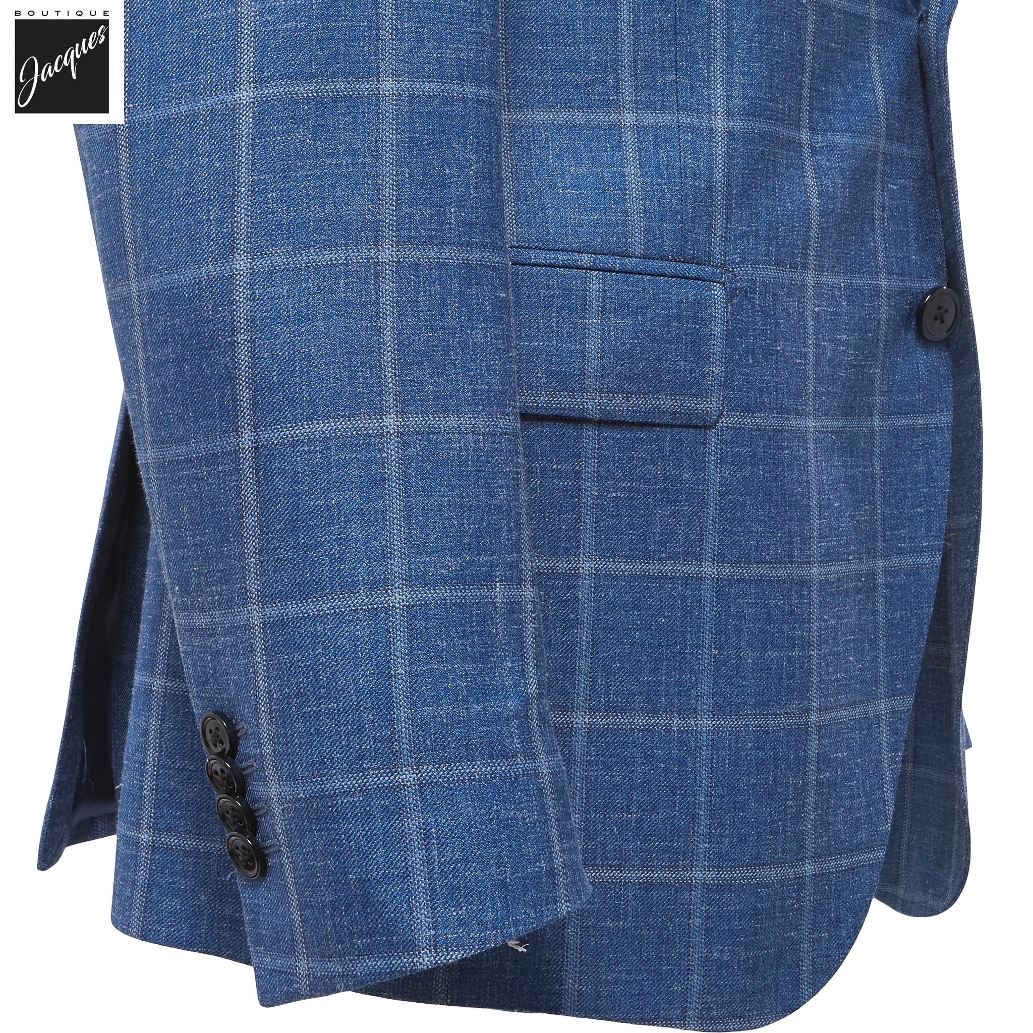 Blue Windowpane Wool/Silk/Linen Dream Fit Sport Jacket - Luigi Bianchi - Image 3