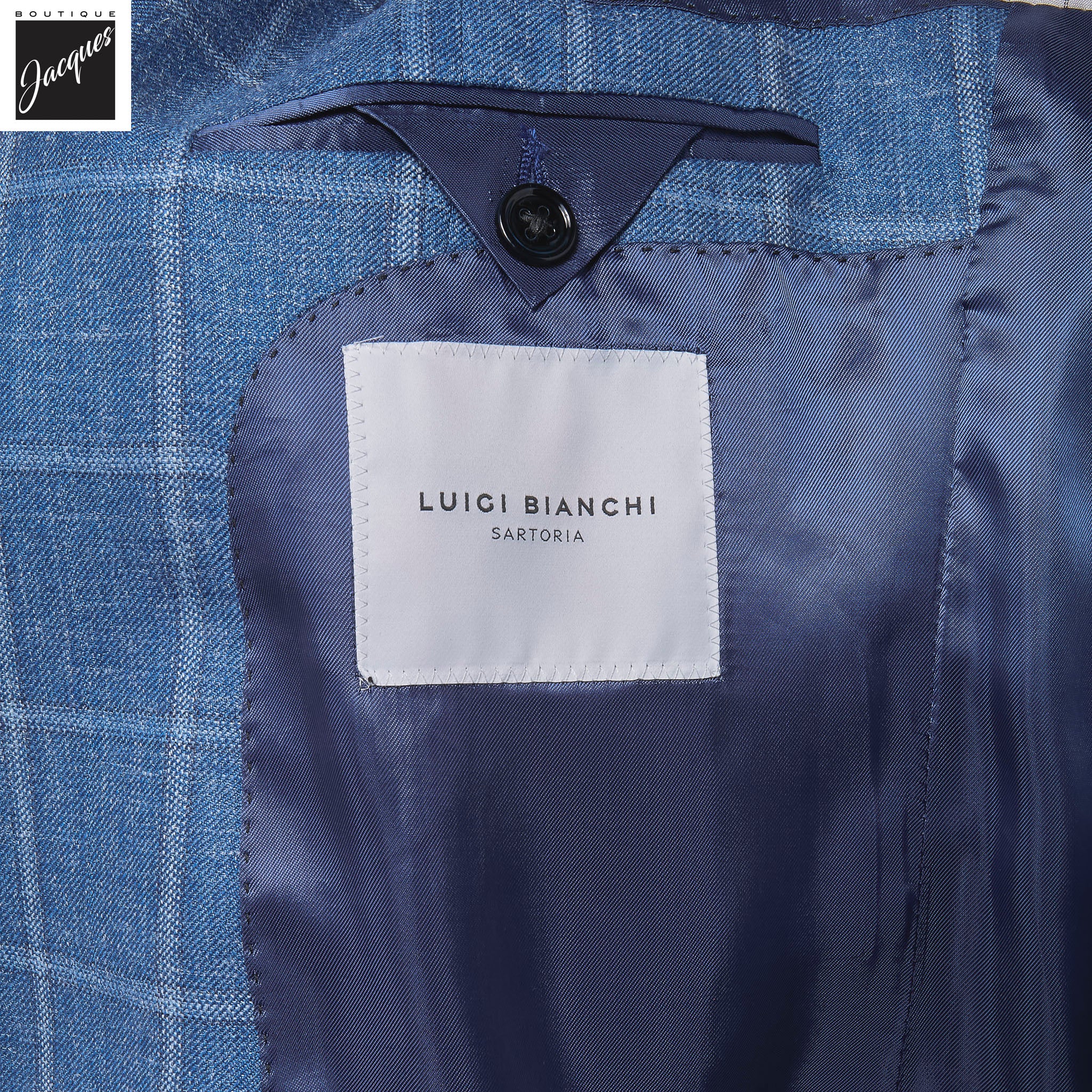 Blue Windowpane Wool/Silk/Linen Dream Fit Sport Jacket - Luigi Bianchi - Image 4