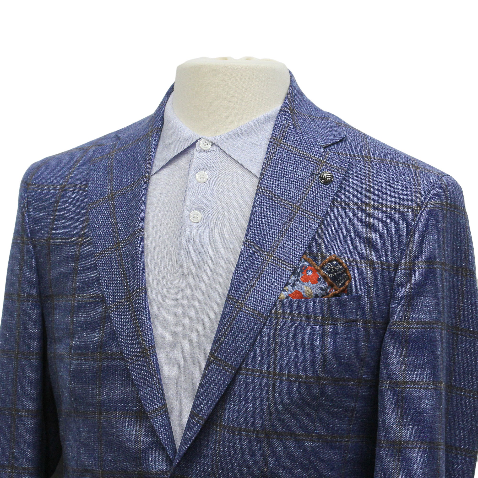 Blue Windowpane Wool-Silk-Linen Hampton Contemporary Fit Comfortwear Sport Jacket - Jack Victor - Image 2