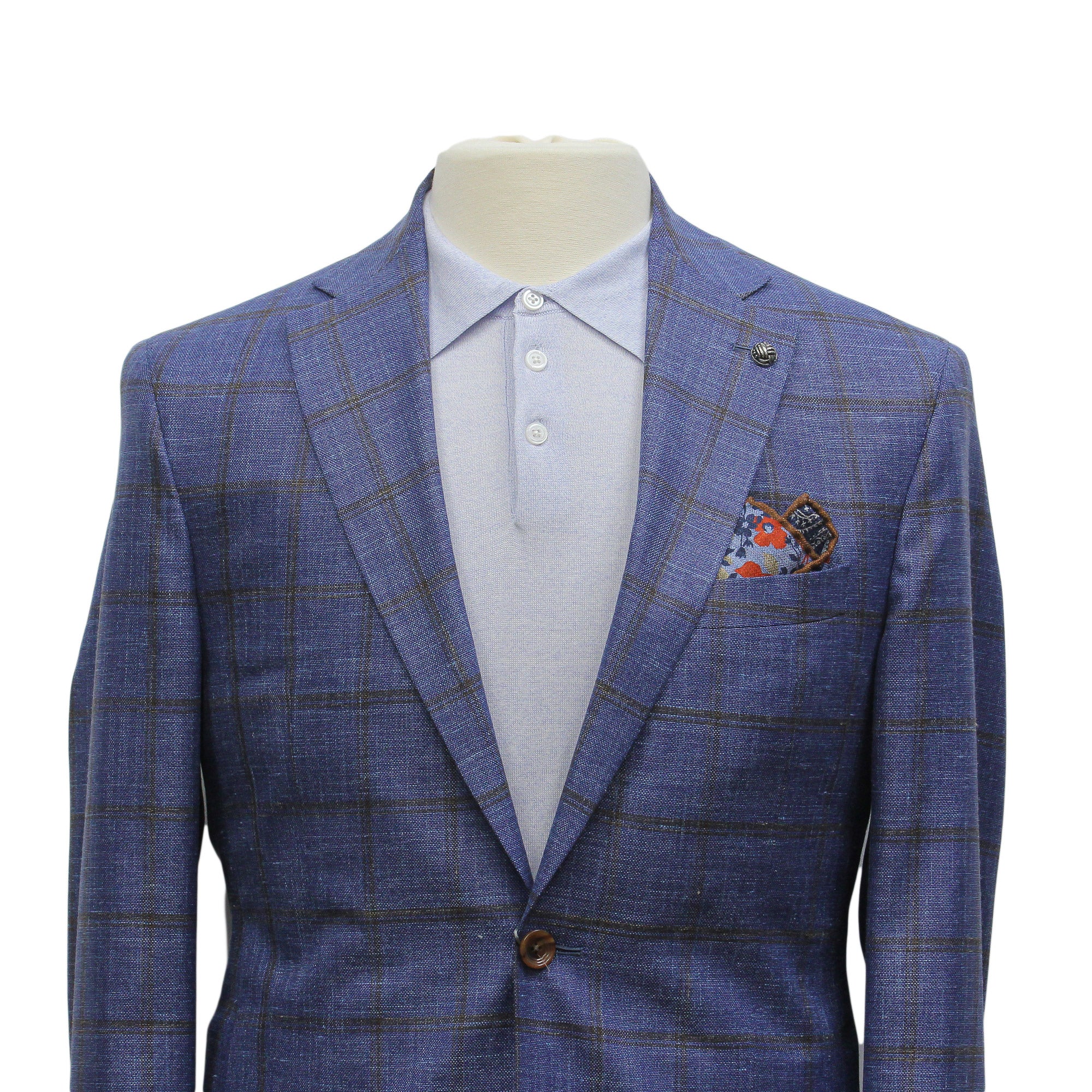 Blue Windowpane Wool-Silk-Linen Hampton Contemporary Fit Comfortwear Sport Jacket - Jack Victor - Image 3