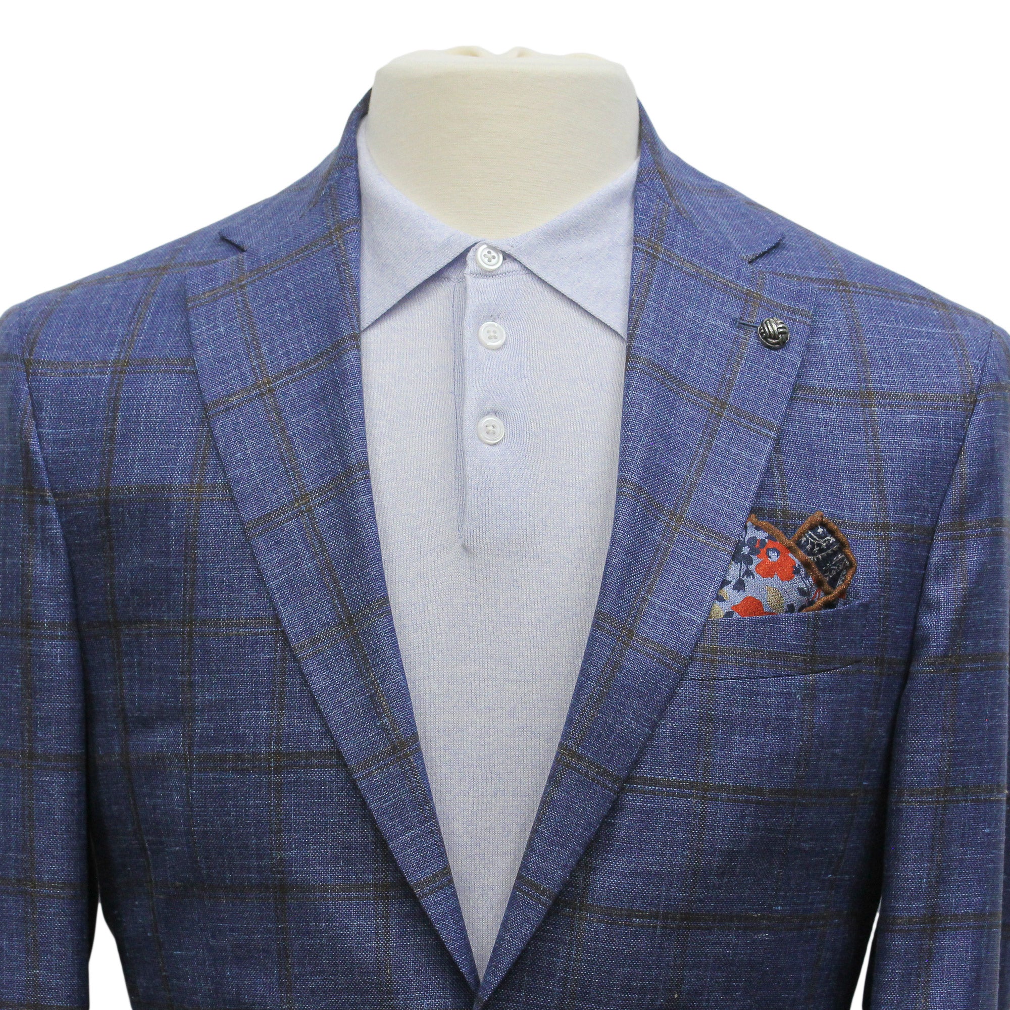 Blue Windowpane Wool-Silk-Linen Hampton Contemporary Fit Comfortwear Sport Jacket - Jack Victor - Image 4