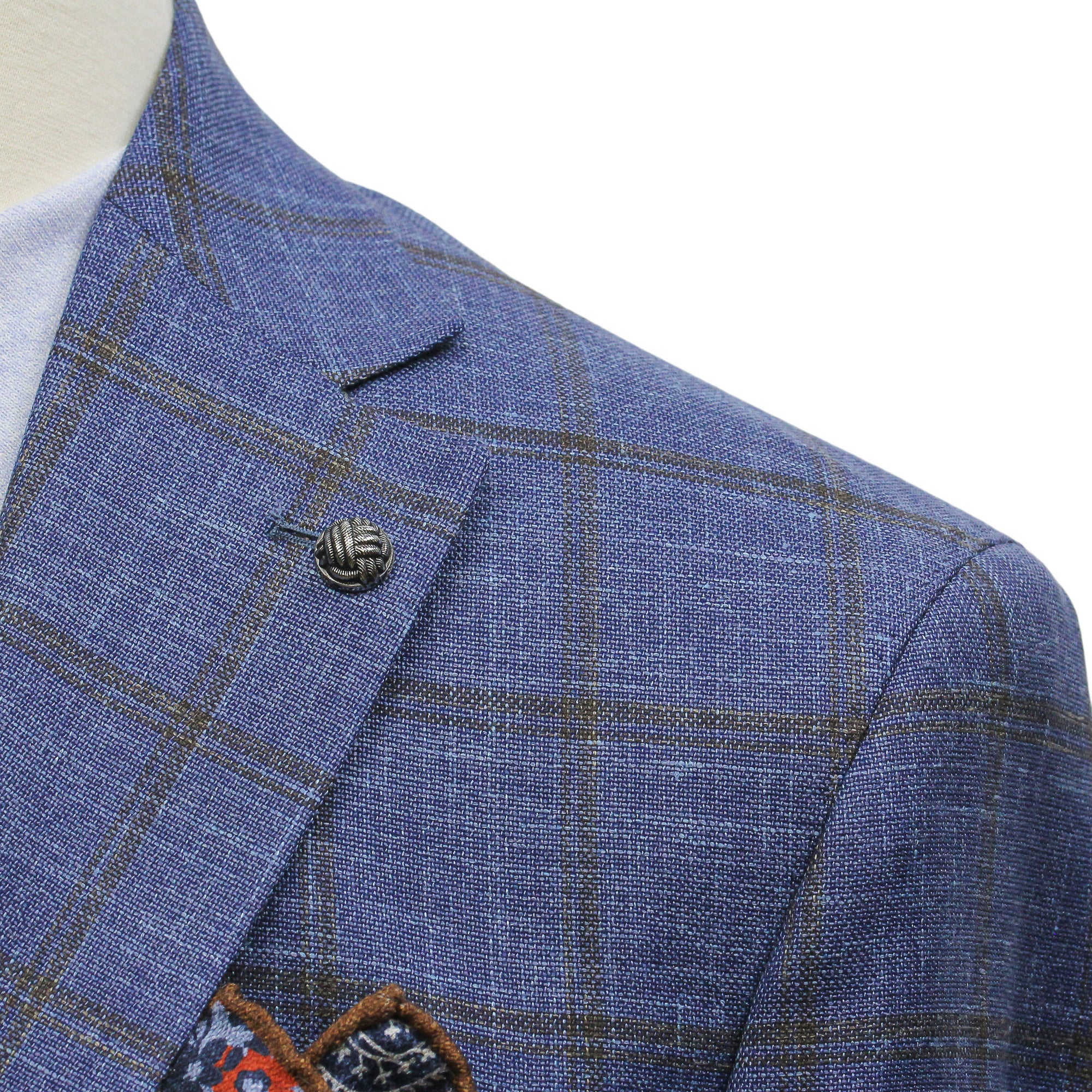 Blue Windowpane Wool-Silk-Linen Hampton Contemporary Fit Comfortwear Sport Jacket - Jack Victor - Image 5