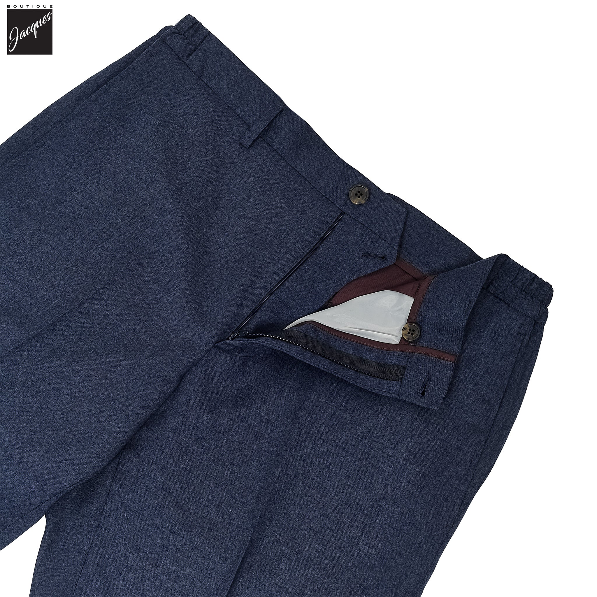 Blue Wool Stretch Prato Stretch Waistband Dress Pant - Jack Victor - Image 3