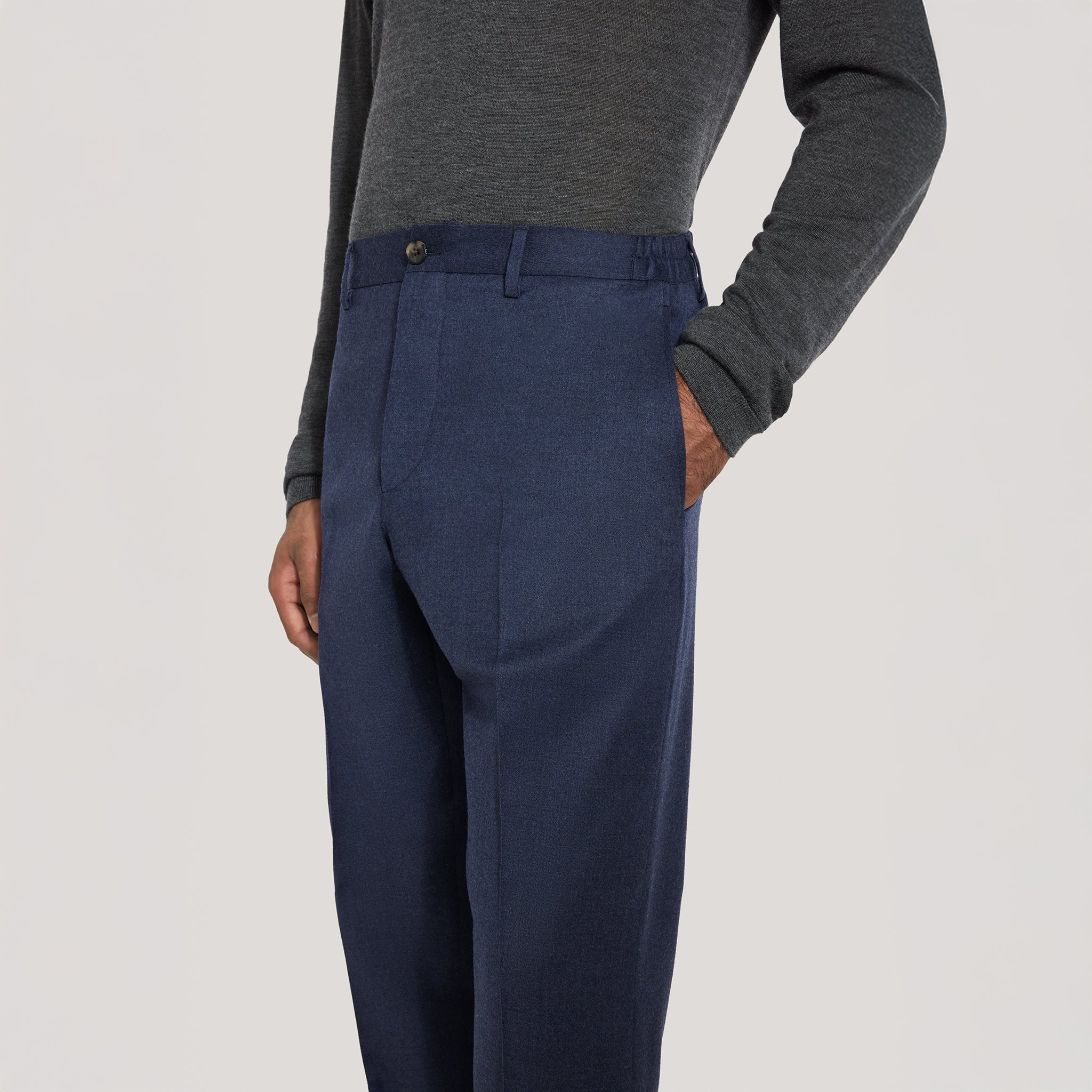 Blue Wool Stretch Prato Stretch Waistband Dress Pant - Jack Victor - Image 6