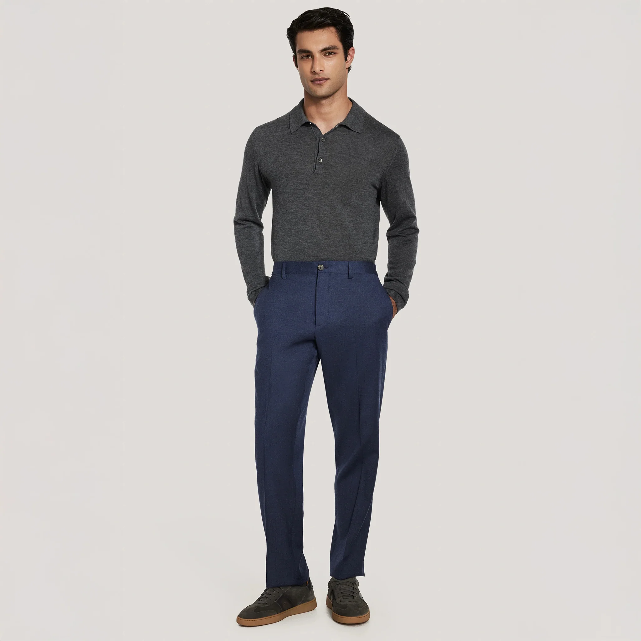 Blue Wool Stretch Prato Stretch Waistband Dress Pant - Jack Victor - Image 7