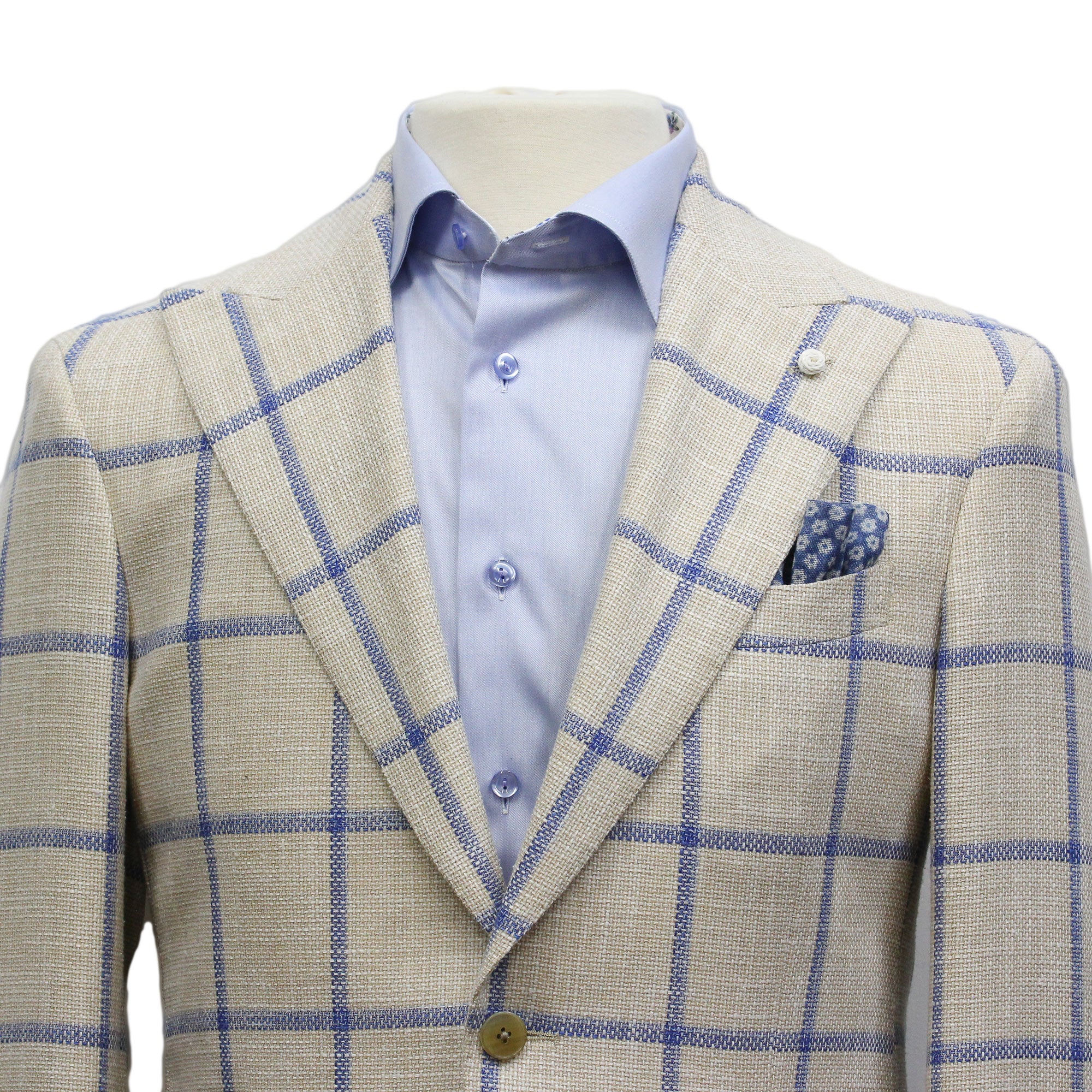 Bone Windowpane Wool-Silk-Cotton Dream Fit Sport Jacket - Luigi Bianchi - Image 3
