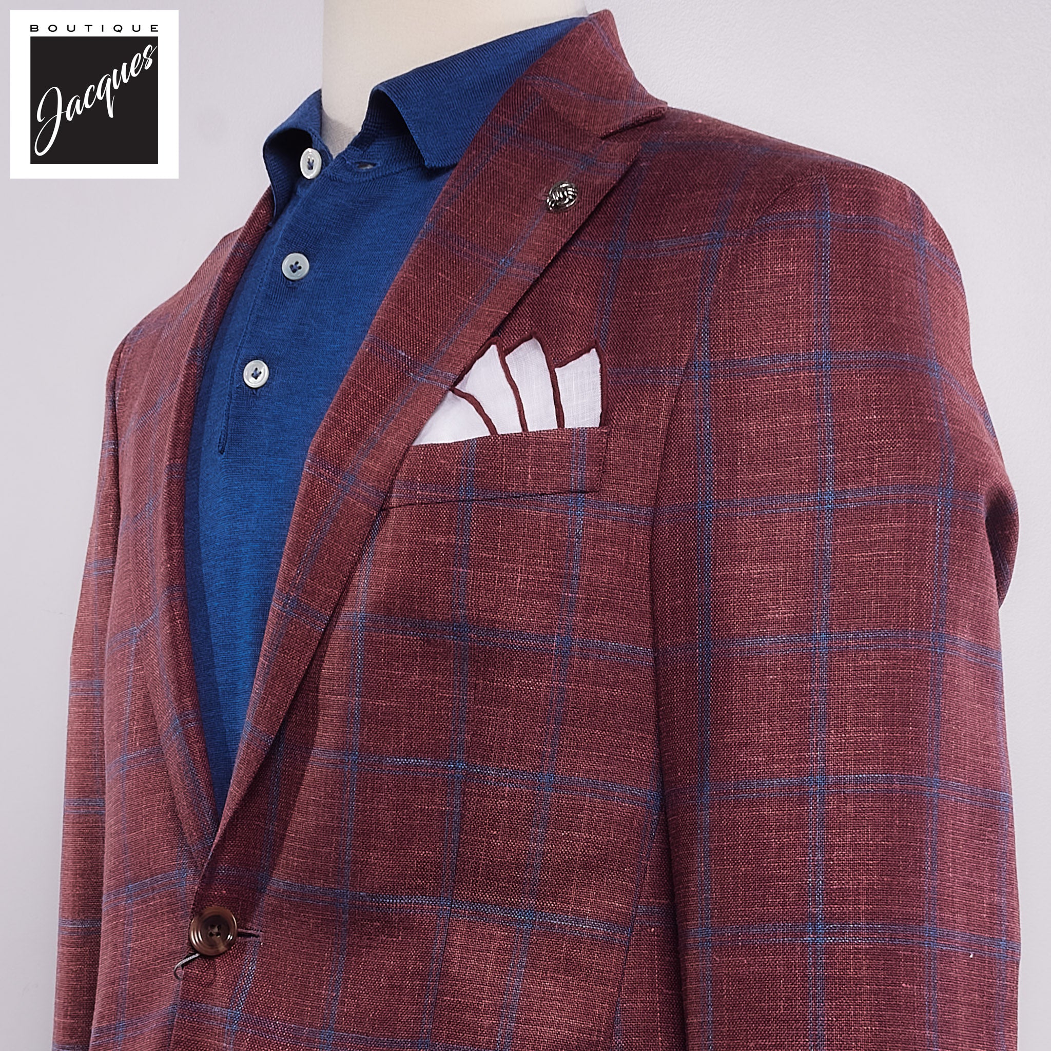 Bordeaux Windowpane Wool/Silk/Linen Knit Hampton Contemporary Fit Sport Jacket - Jack Victor - Image 2