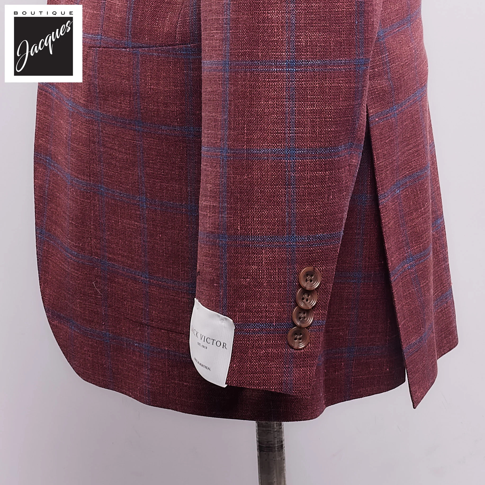 Bordeaux Windowpane Wool/Silk/Linen Knit Hampton Contemporary Fit Sport Jacket - Jack Victor - Image 3