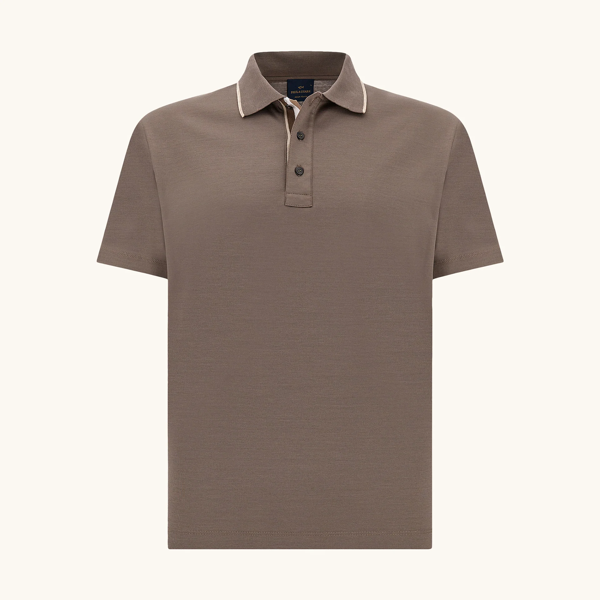 Brown Aqua Touch Knitted Cotton Polo Shirt w/ Striped Details - Paul & Shark