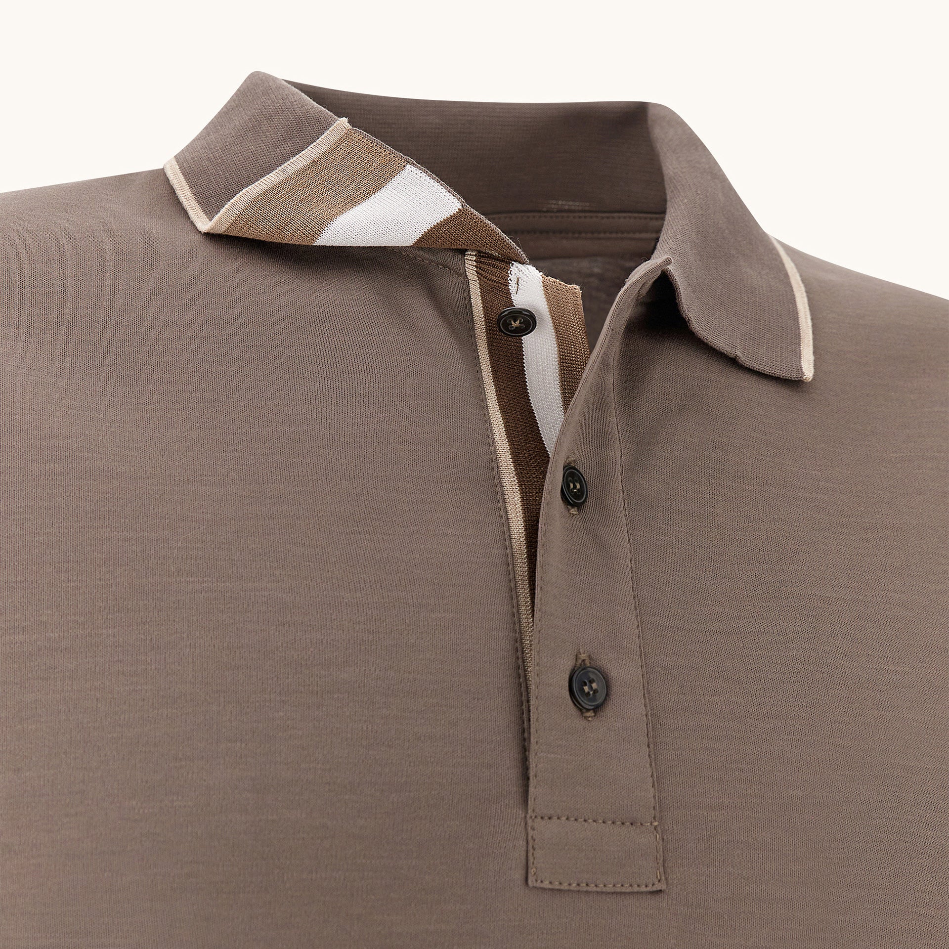Brown Aqua Touch Knitted Cotton Polo Shirt w/ Striped Details - Paul & Shark - Image 2