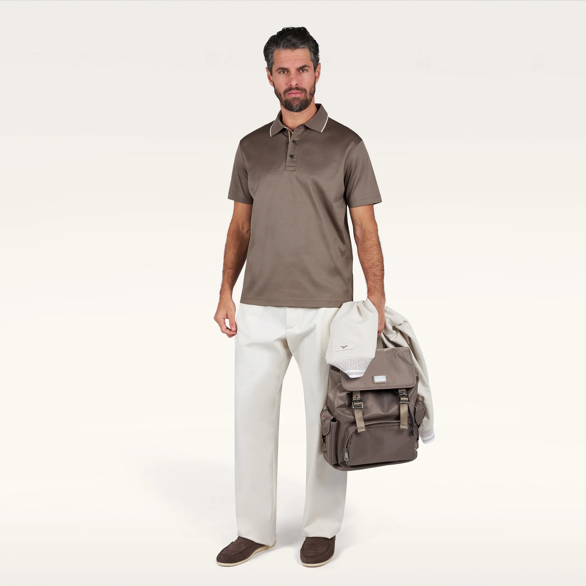 Brown Aqua Touch Knitted Cotton Polo Shirt w/ Striped Details - Paul & Shark - Image 4