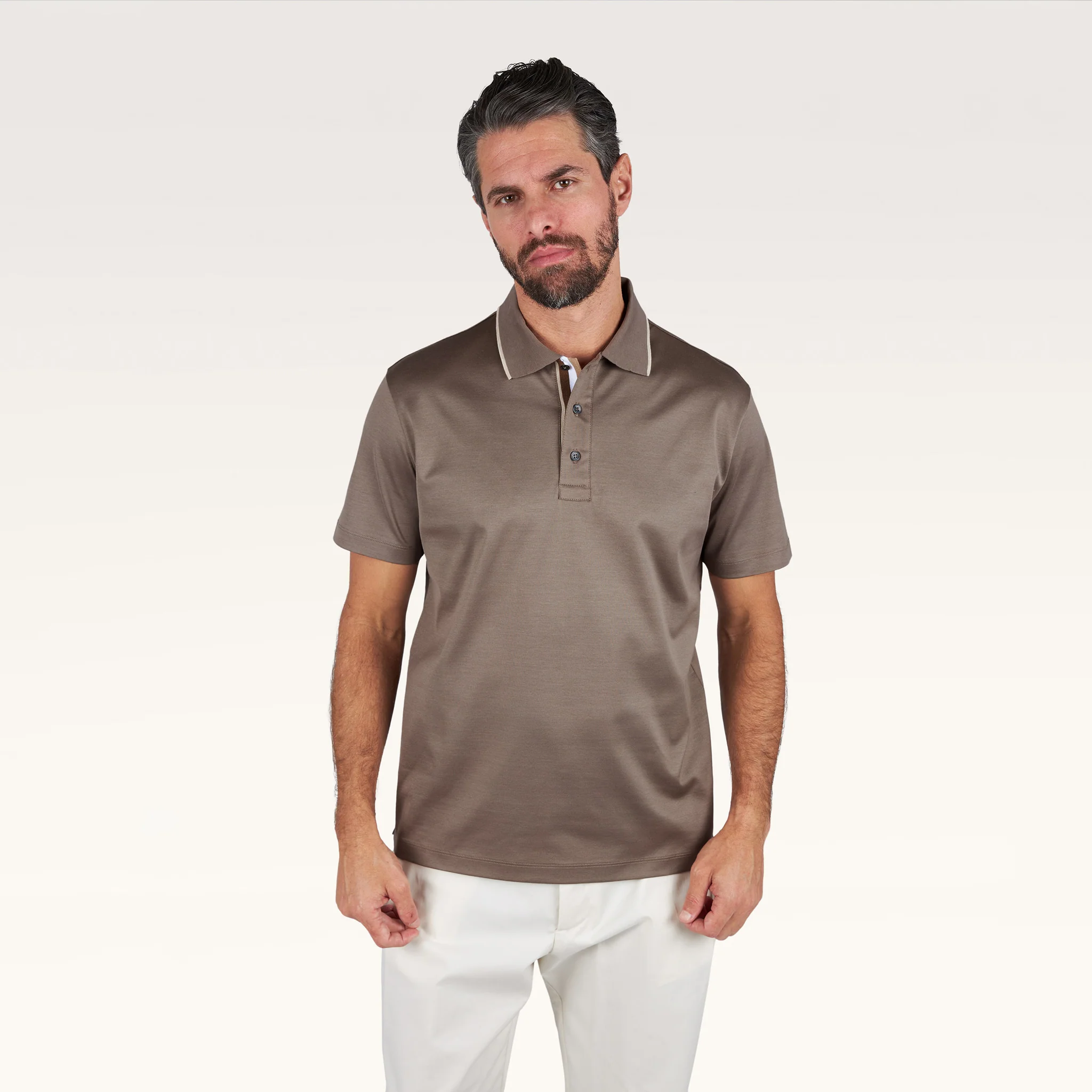 Brown Aqua Touch Knitted Cotton Polo Shirt w/ Striped Details - Paul & Shark - Image 5