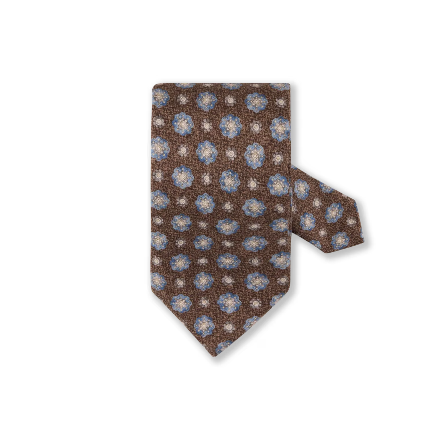 Brown & Blue Medallion Patterned Silk Tie - Stenströms