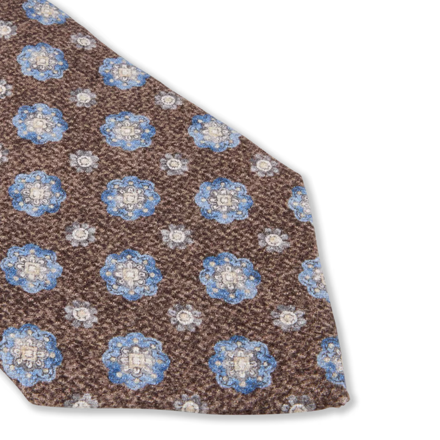 Brown & Blue Medallion Patterned Silk Tie - Stenströms - Image 2