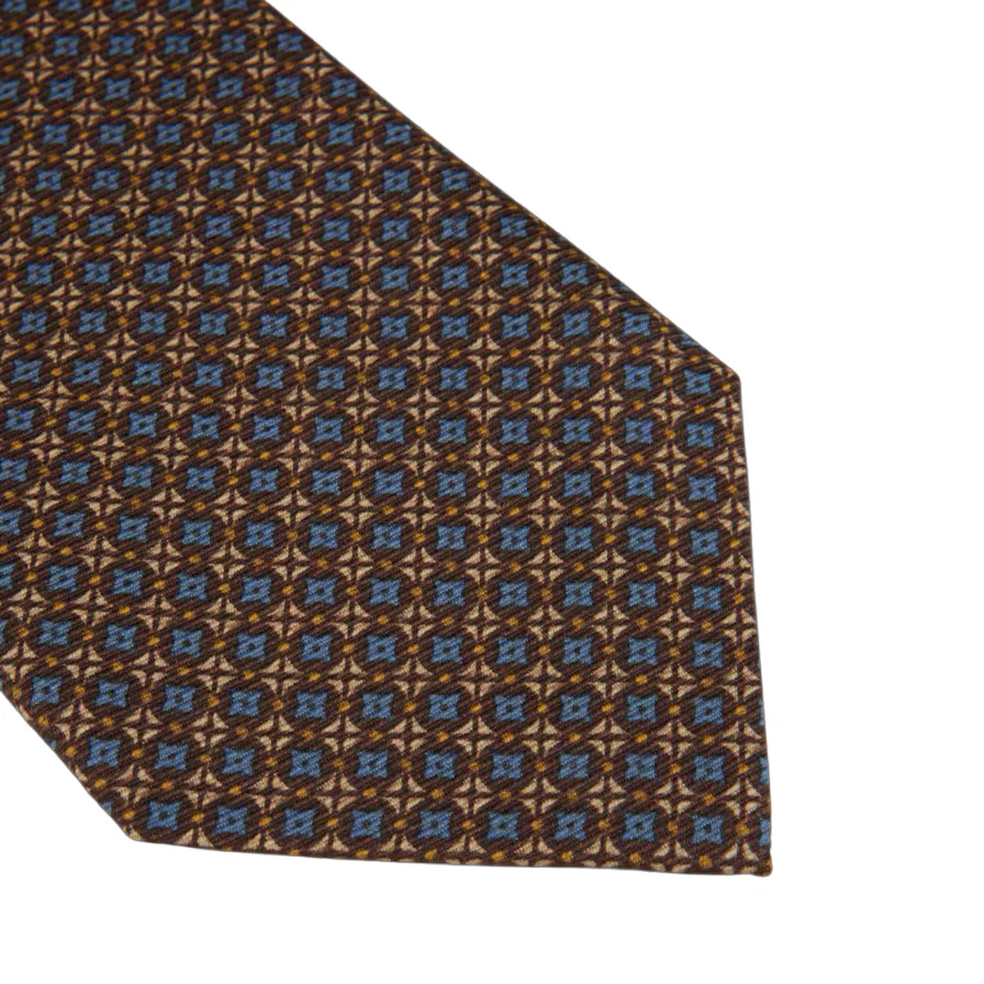 Brown & Blue Patterned Silk Tie - Stenströms - Image 2