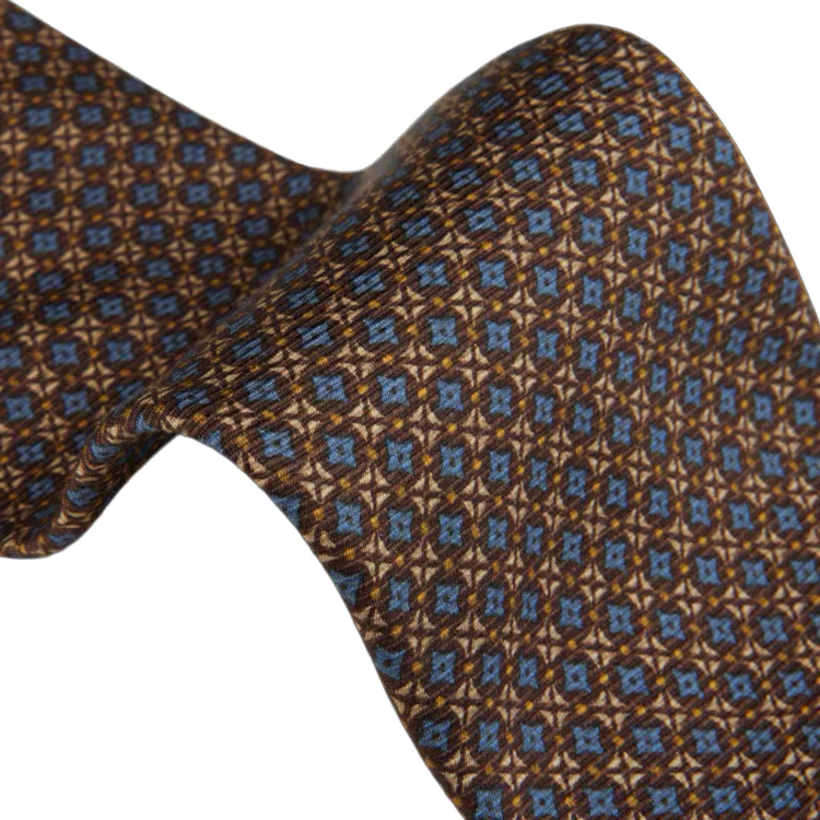 Brown & Blue Patterned Silk Tie - Stenströms - Image 3