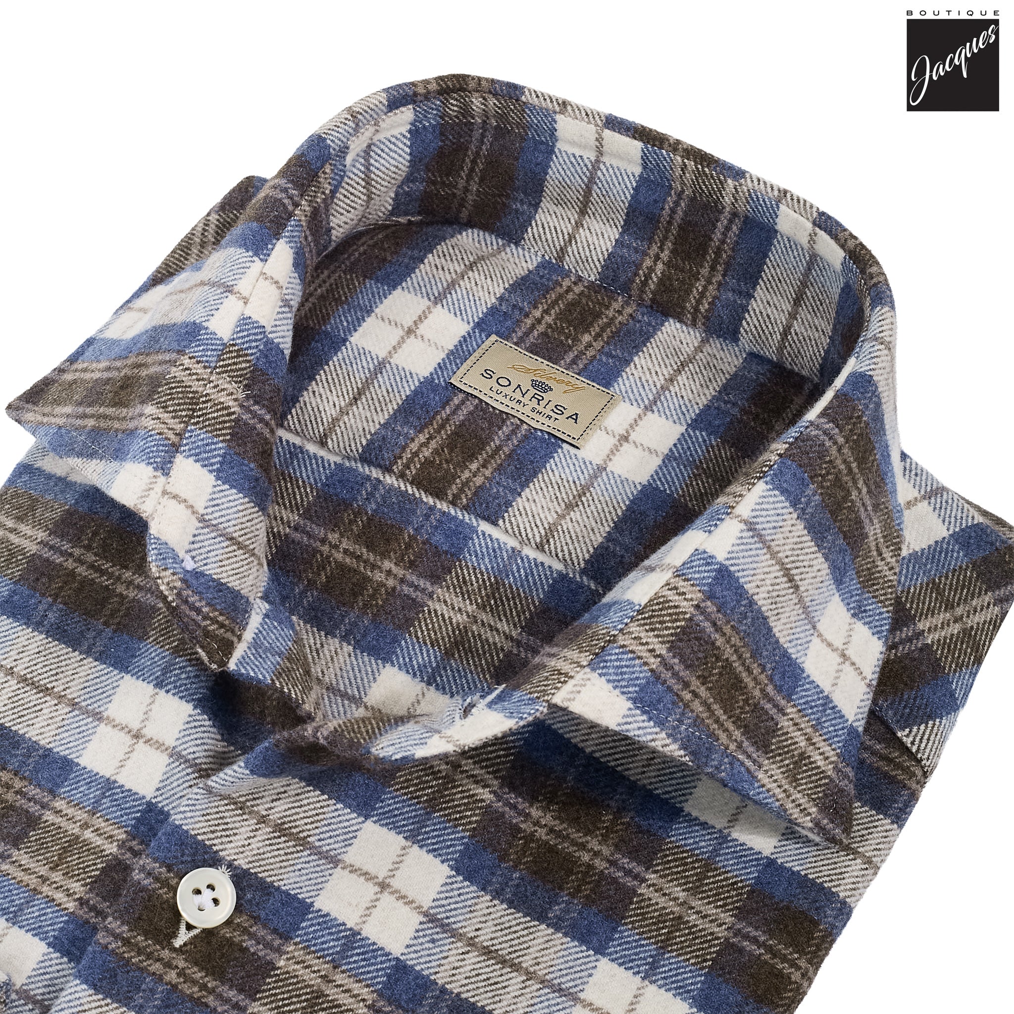 Brown & Blue Plaid Lux Cotton Flannel Shirt - SONRISA - Image 3