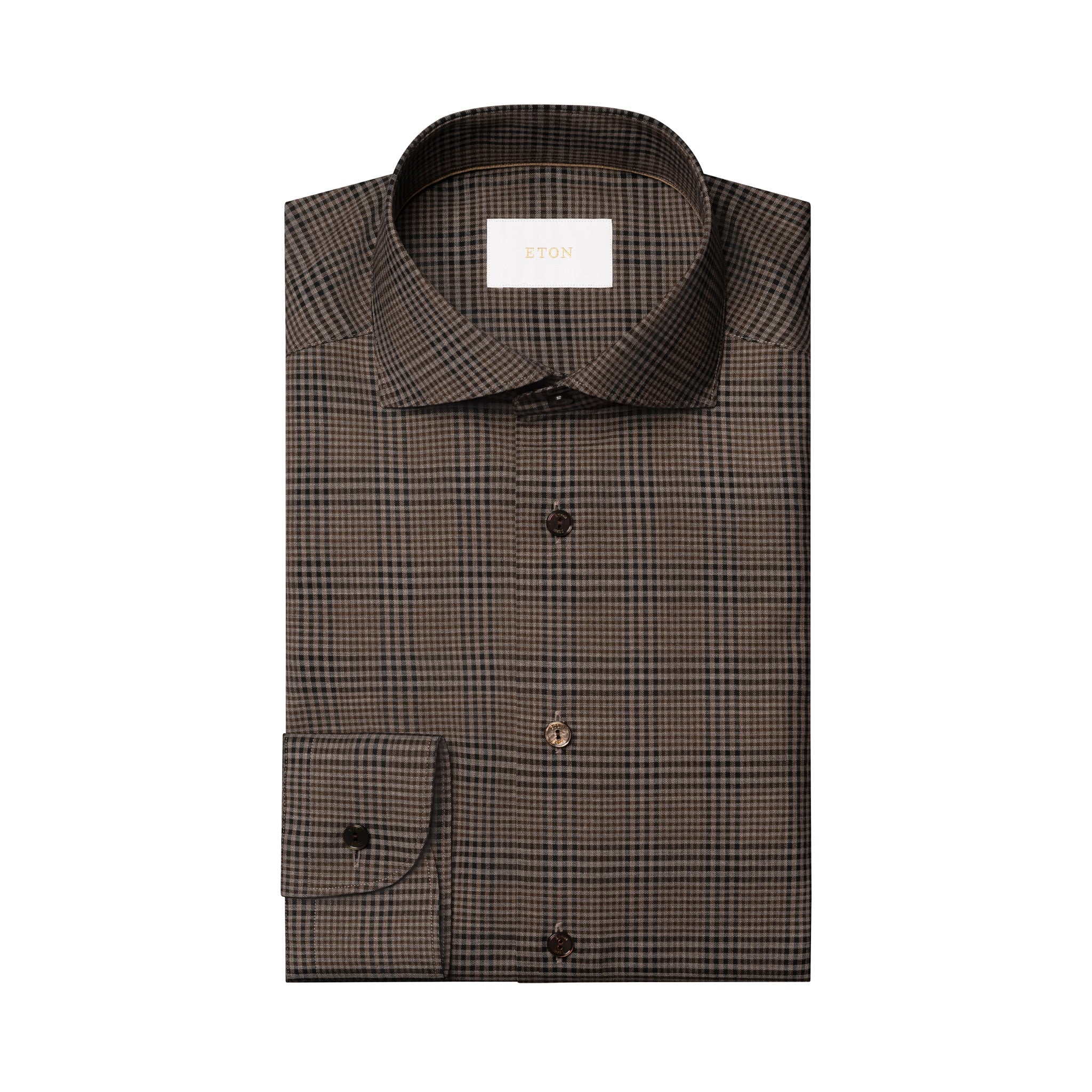 Brown Check Merino Wool Slim Fit Shirt - ETON