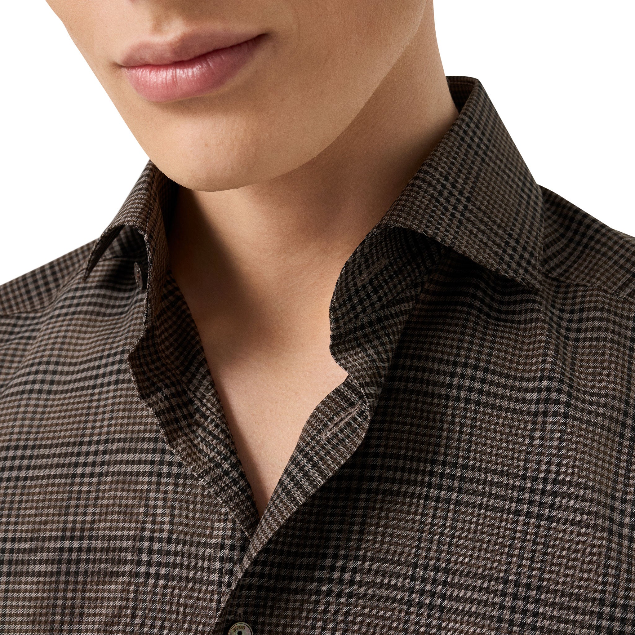 Brown Check Merino Wool Slim Fit Shirt - ETON - Image 2