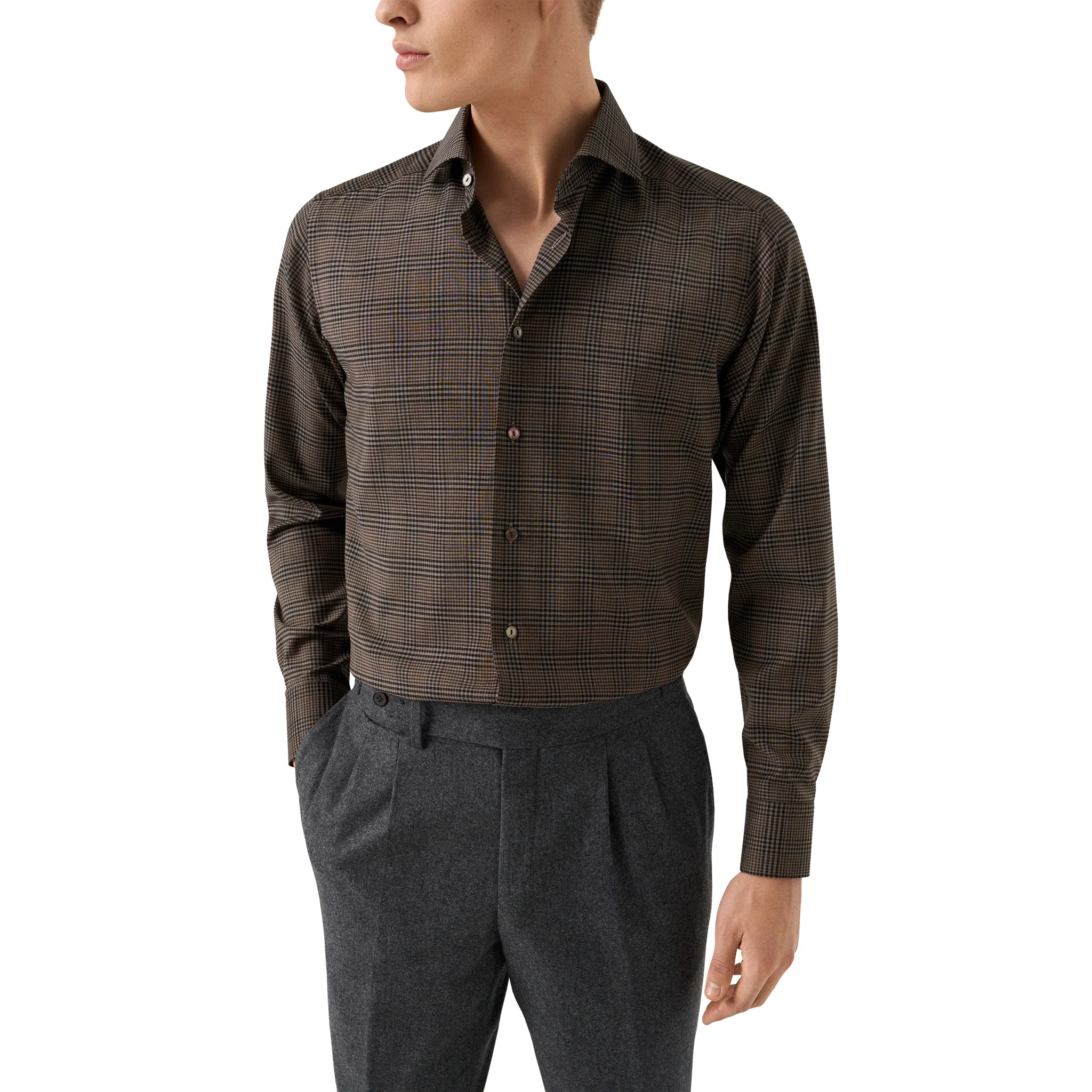 Brown Check Merino Wool Slim Fit Shirt - ETON - Image 4