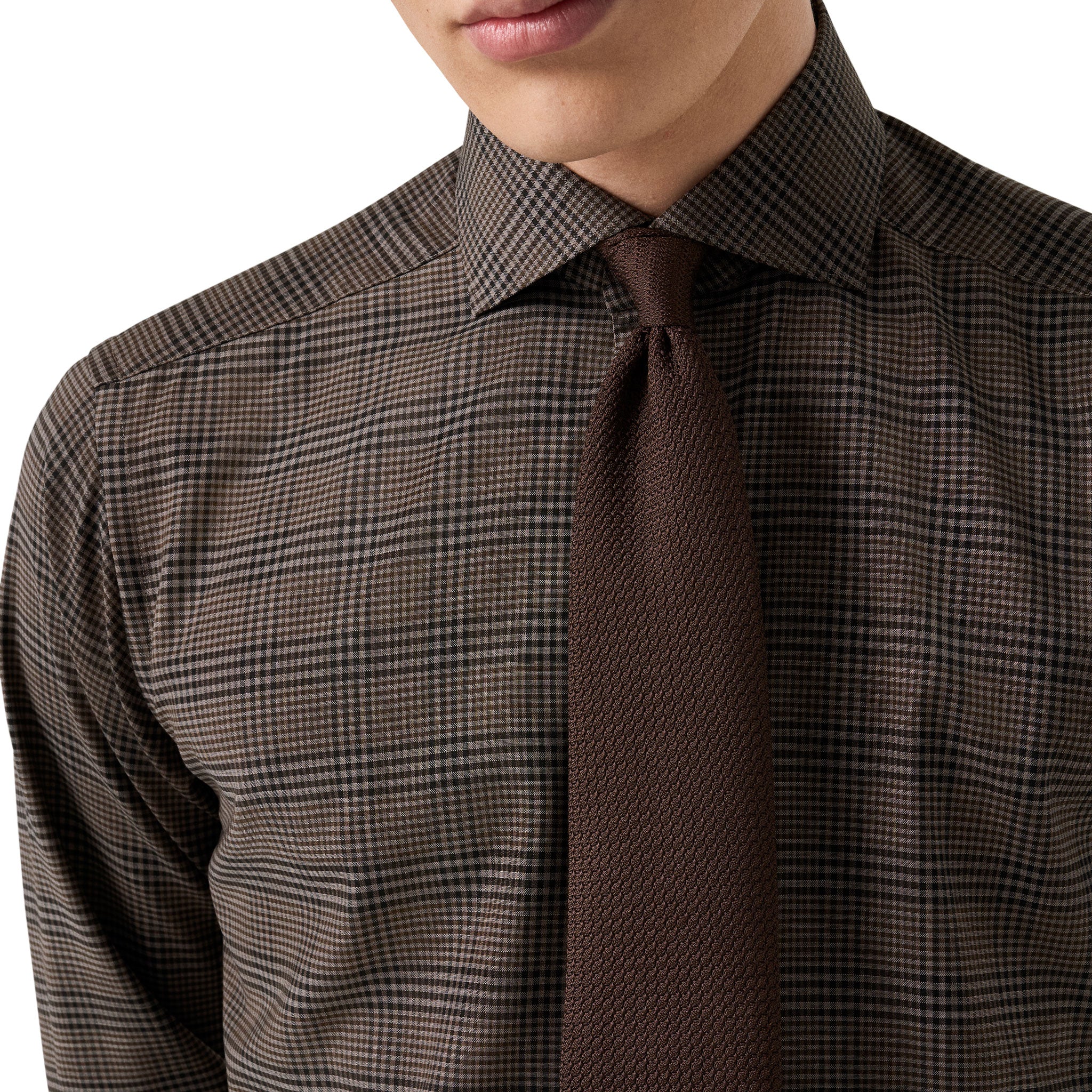 Brown Check Merino Wool Slim Fit Shirt - ETON - Image 7
