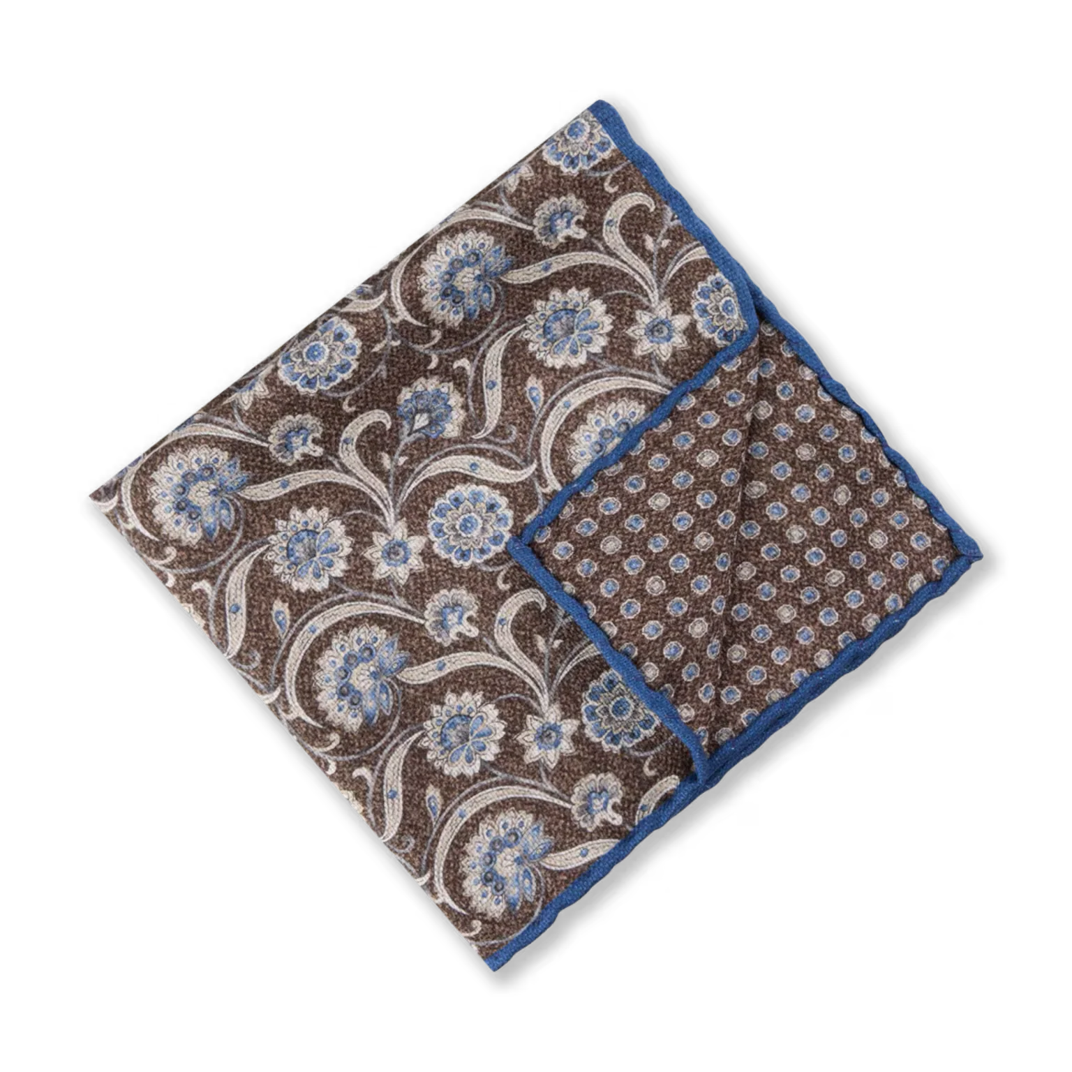 Brown Floral/Medallion Reversible Silk Hankie - Stenströms