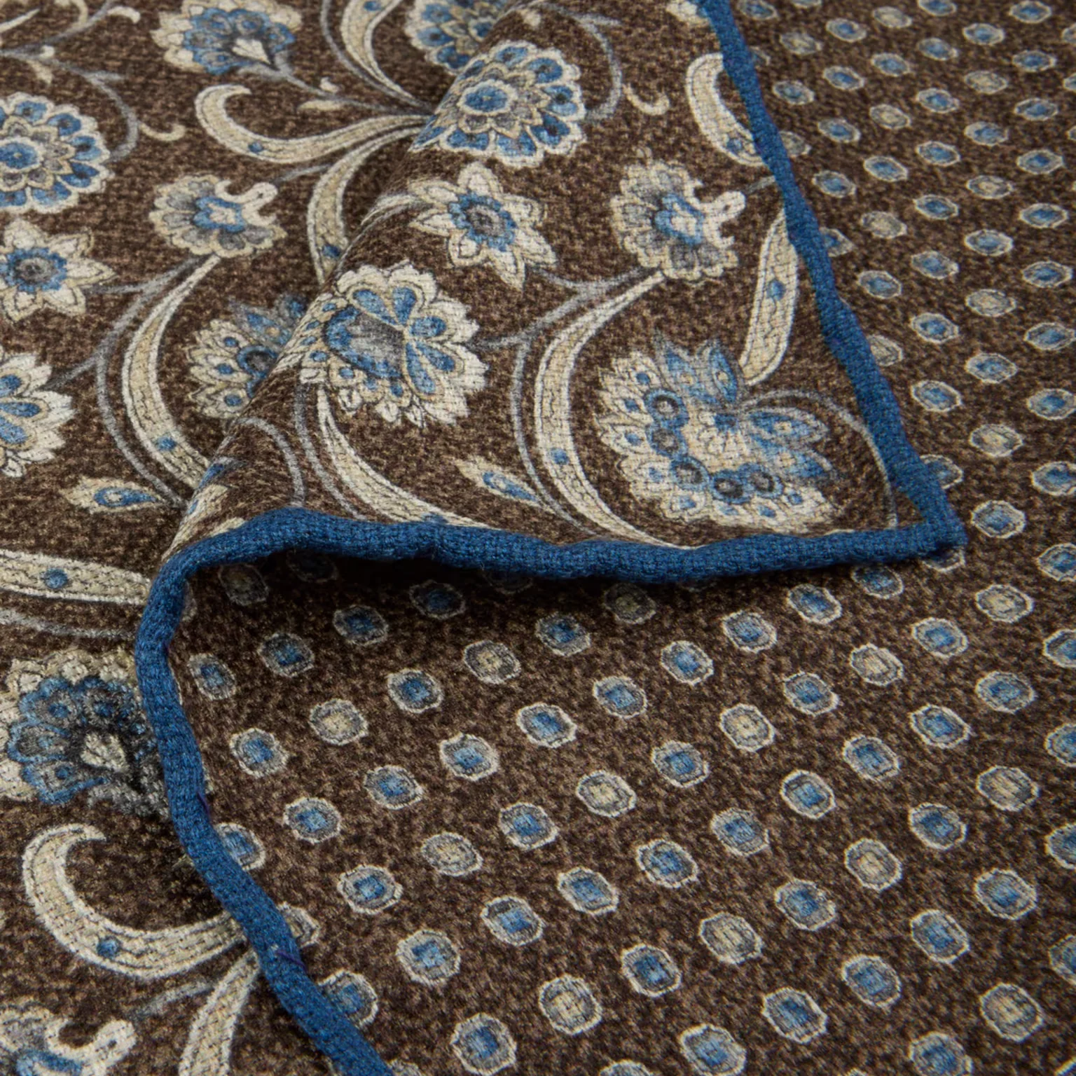 Brown Floral/Medallion Reversible Silk Hankie - Stenströms - Image 4