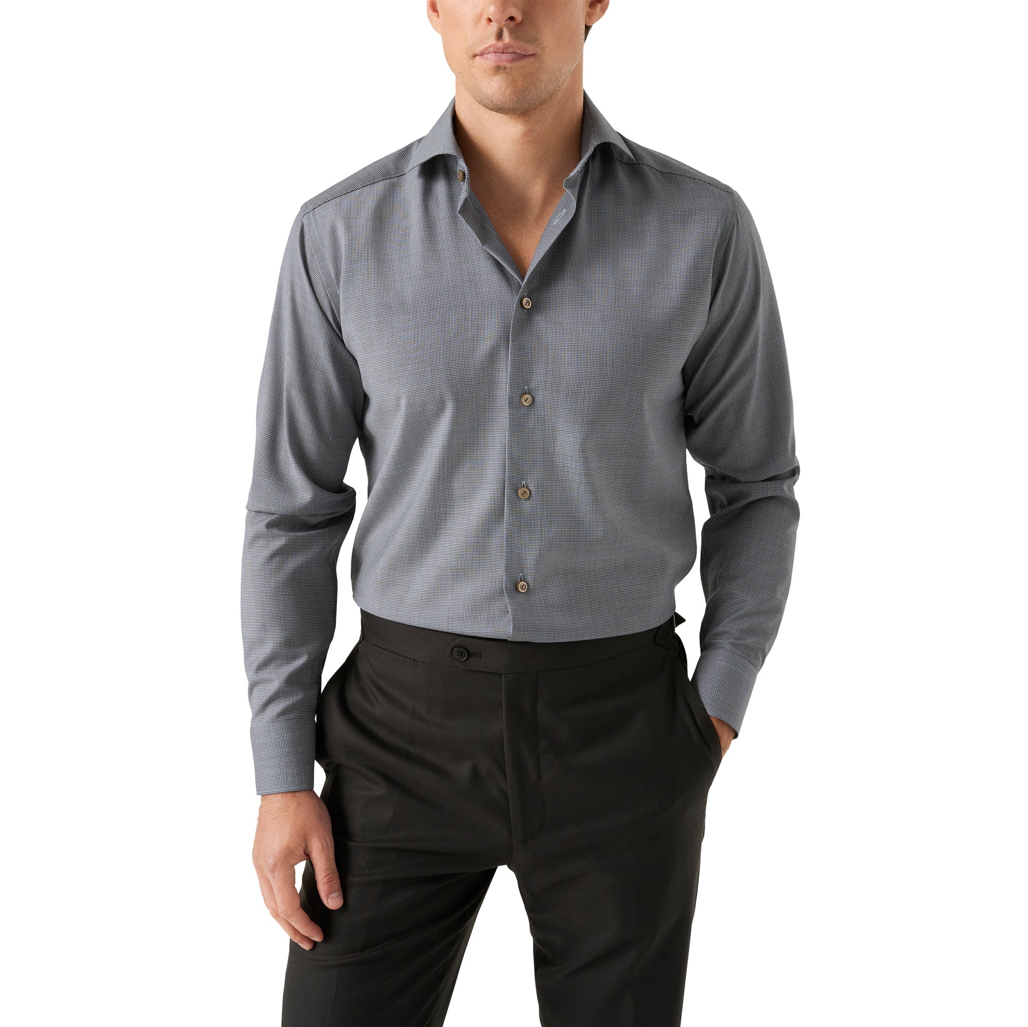 Brown Houndstooth Merino Wool Slim Fit Shirt - ETON